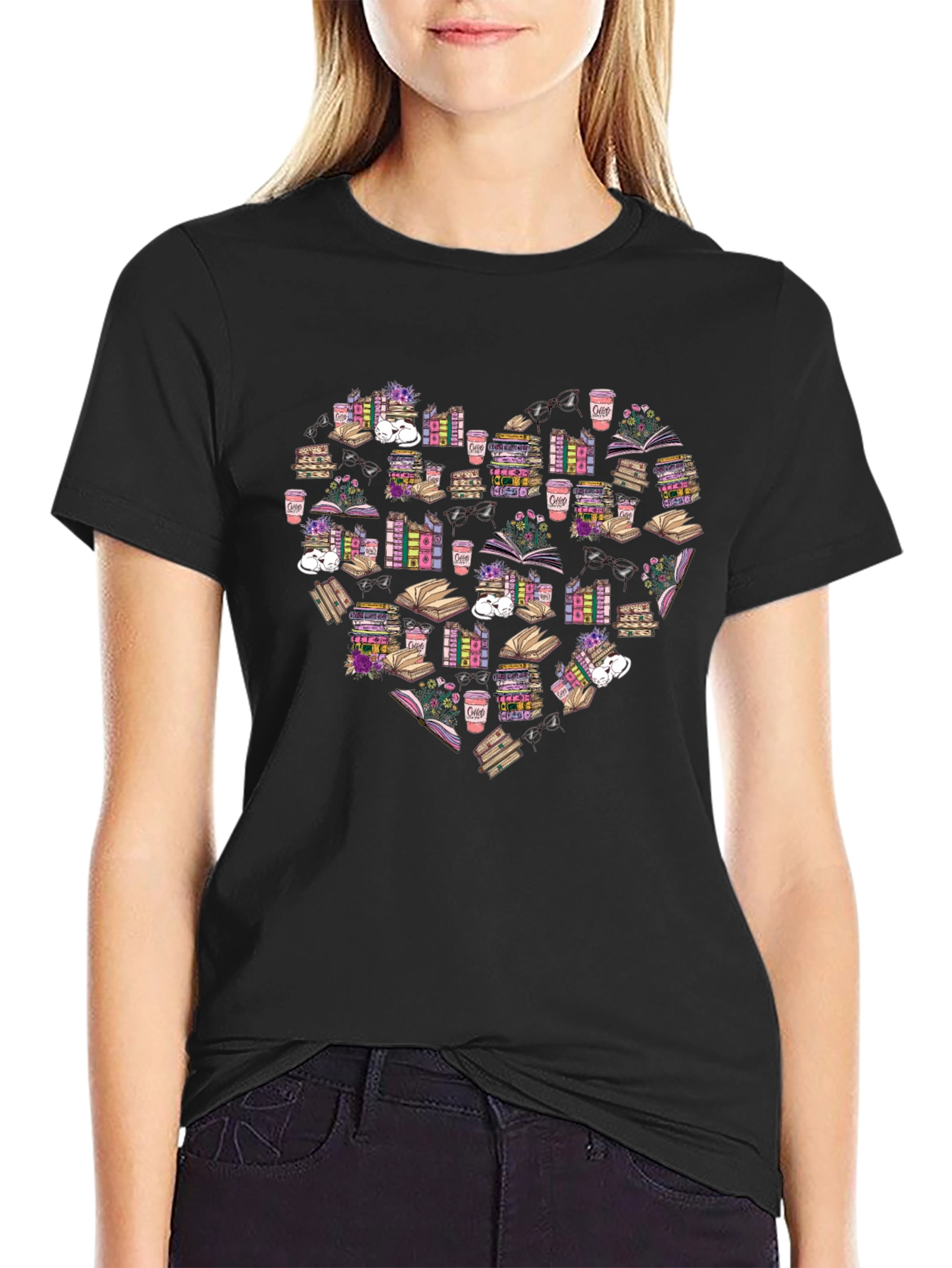 Book Lover Heart Graphic T-Shirt