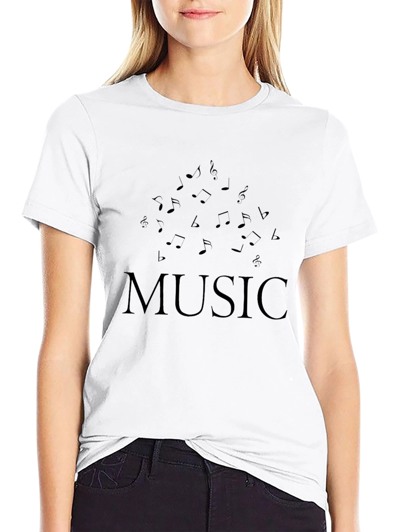 Music Notes Graphic Tee - Black Cotton T-Shirt