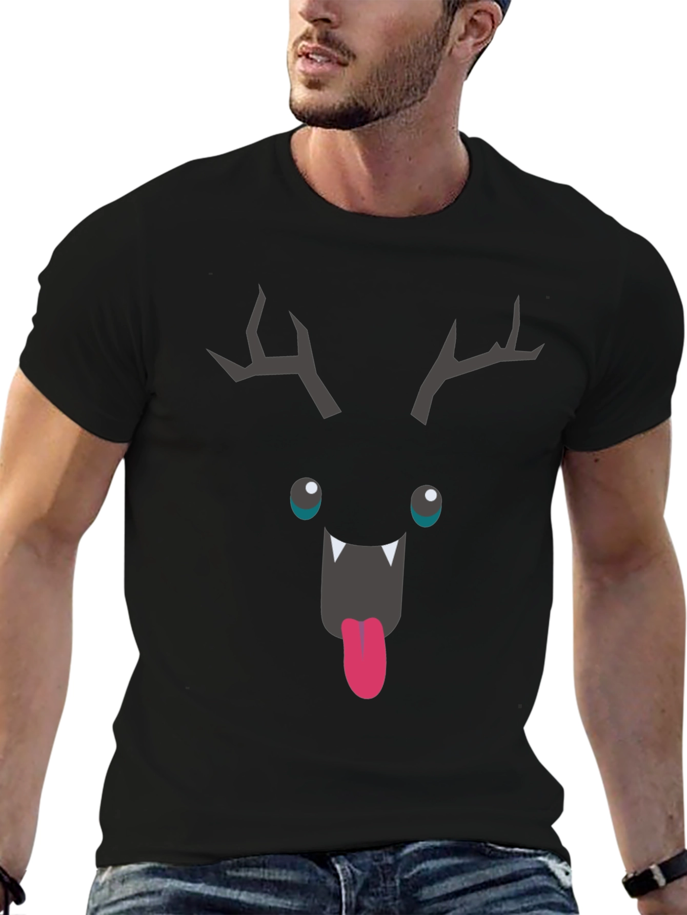 Monster Face Graphic Tee - Black Cotton T-Shirt