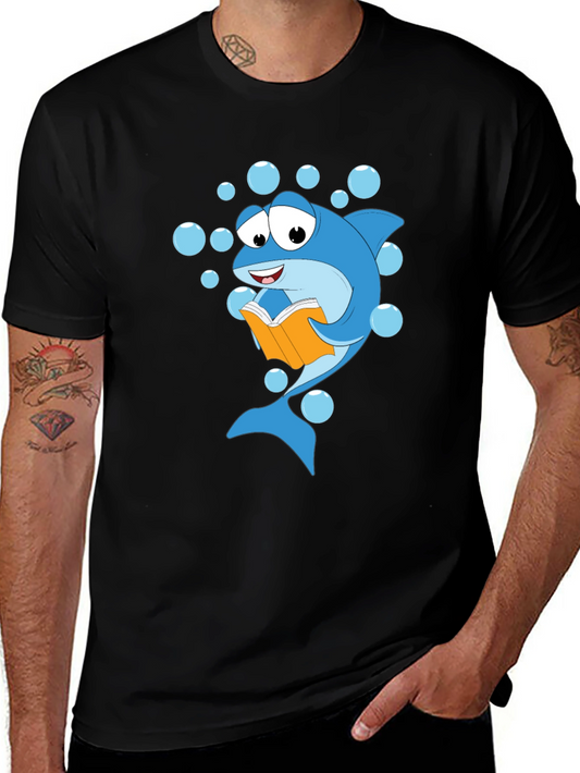 Reading Shark Graphic Tee - Black Cotton T-Shirt
