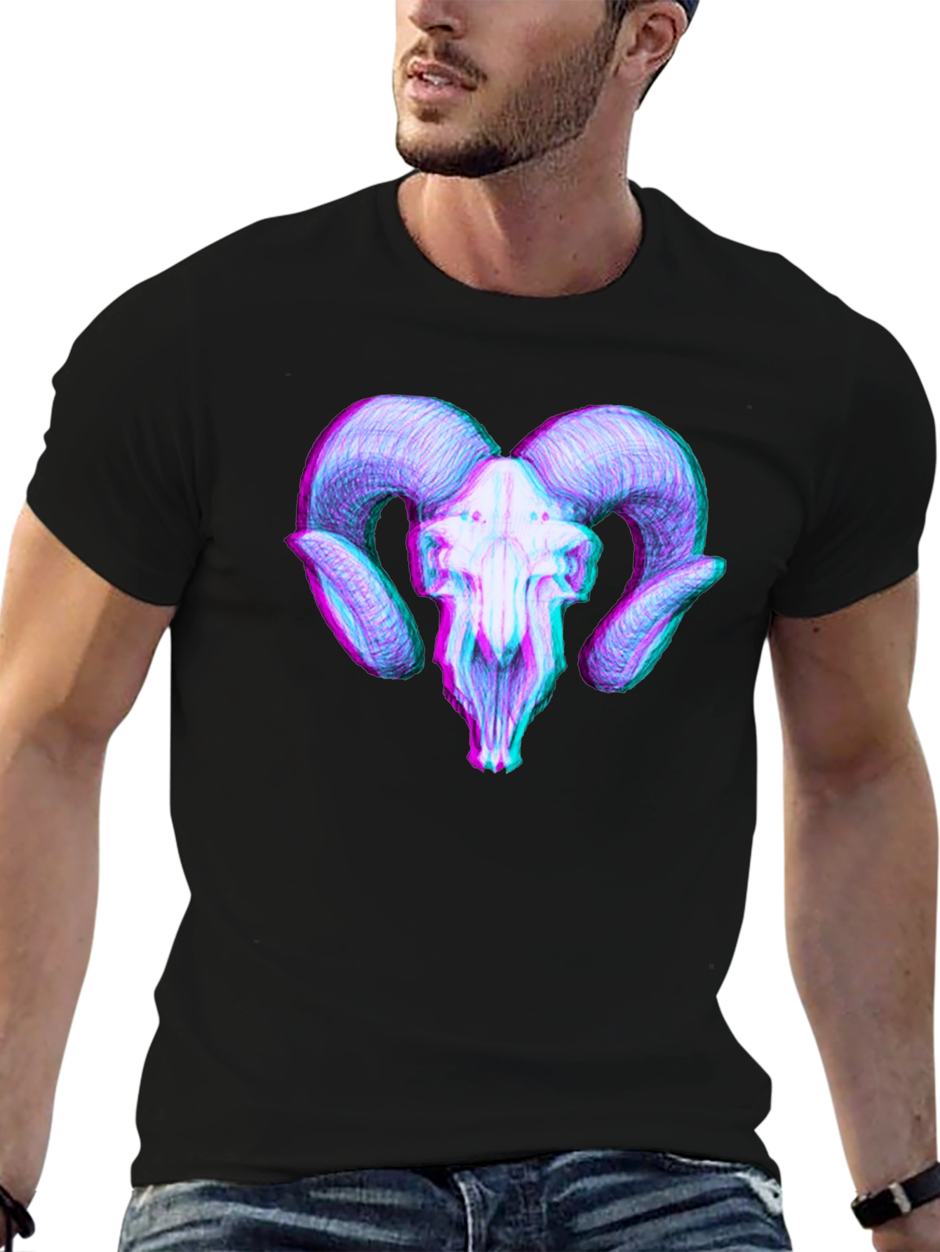 Ram Skull 3D Effect Graphic Tee