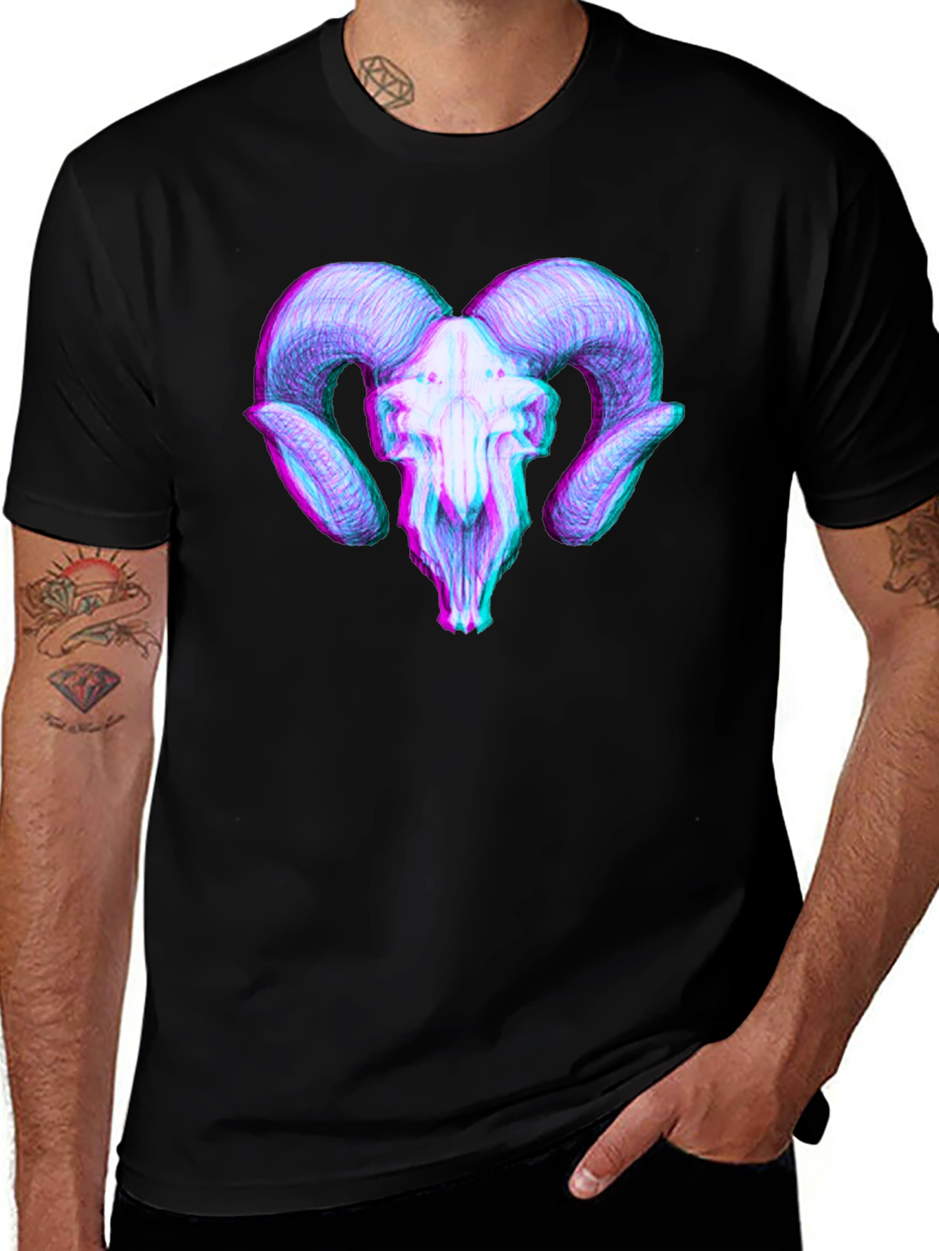 Ram Skull 3D Effect Graphic Tee