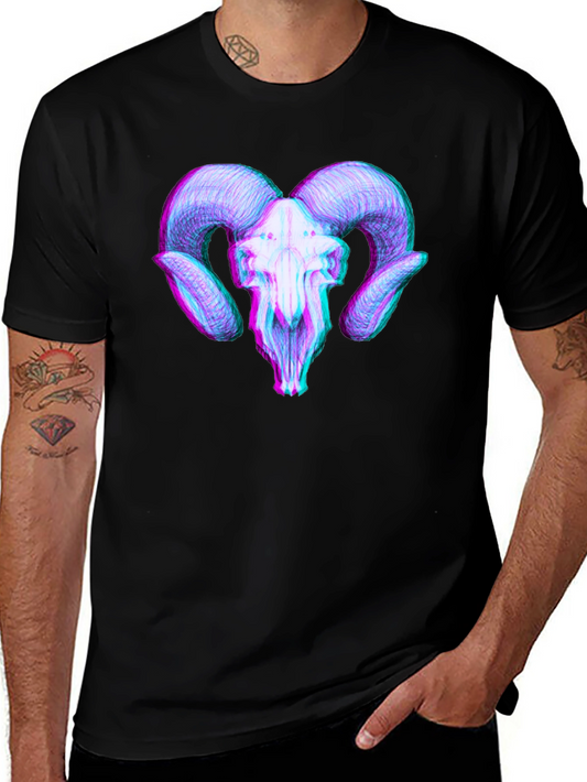 Ram Skull 3D Effect Graphic Tee