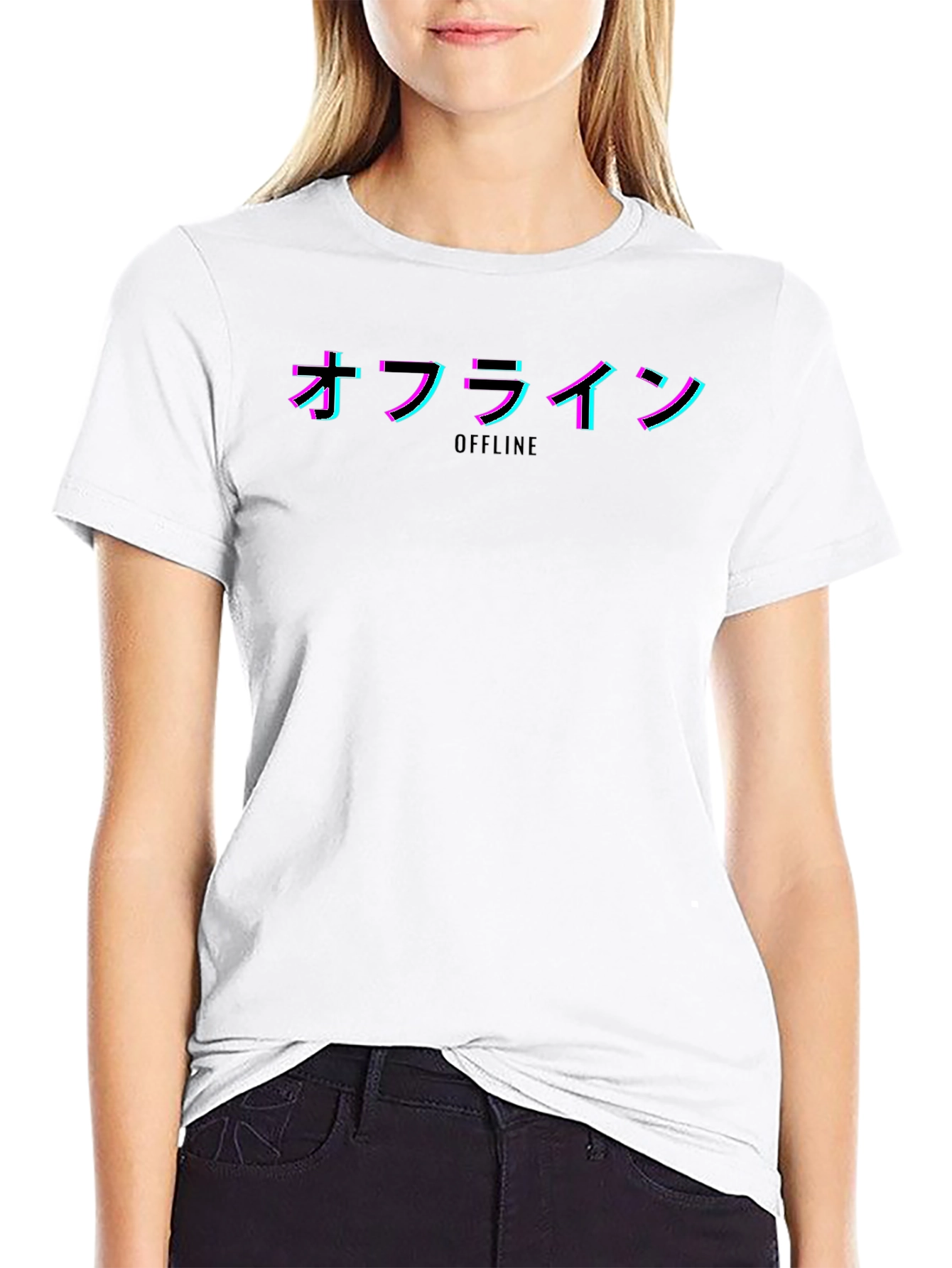 Offline Japanese Text T-Shirt - Vaporwave Aesthetic