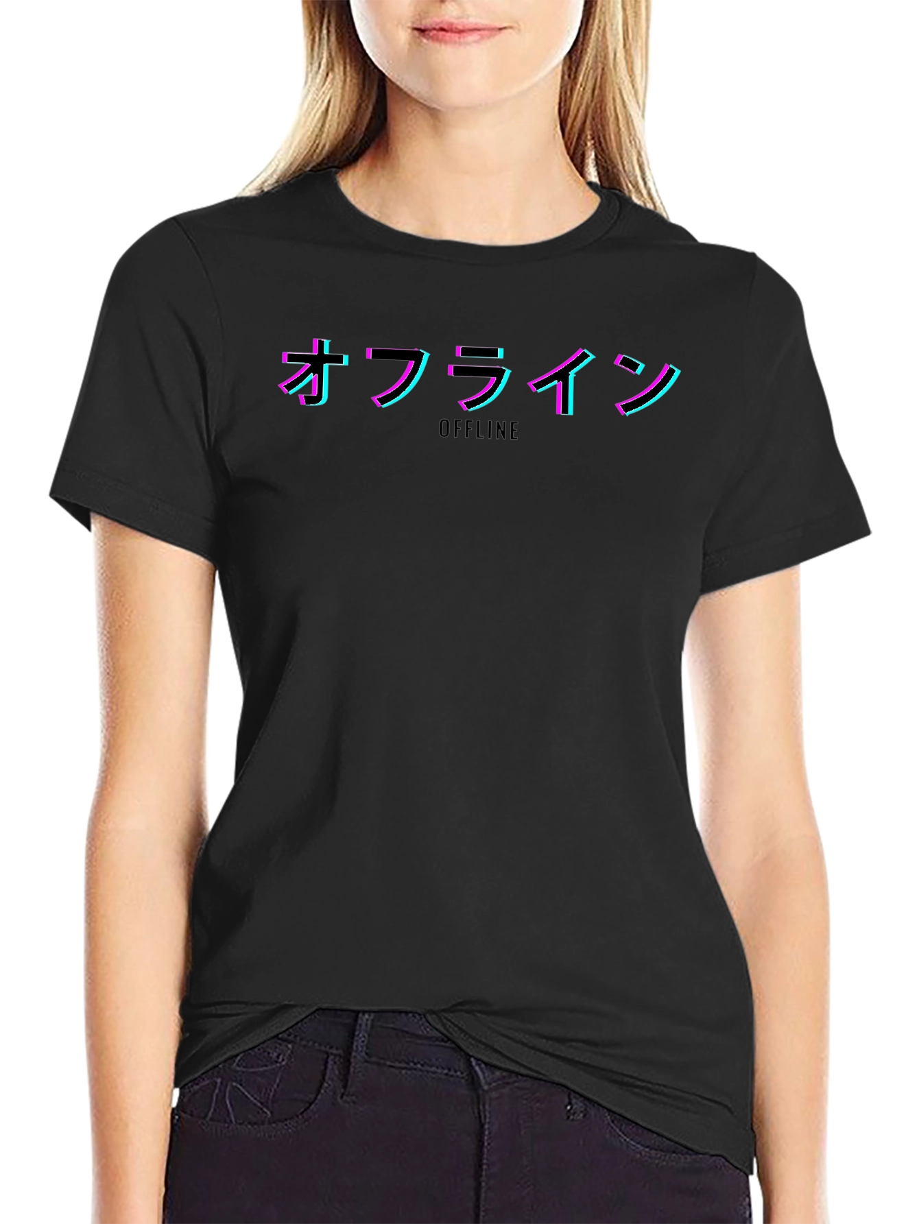 Offline Japanese Text T-Shirt - Vaporwave Aesthetic