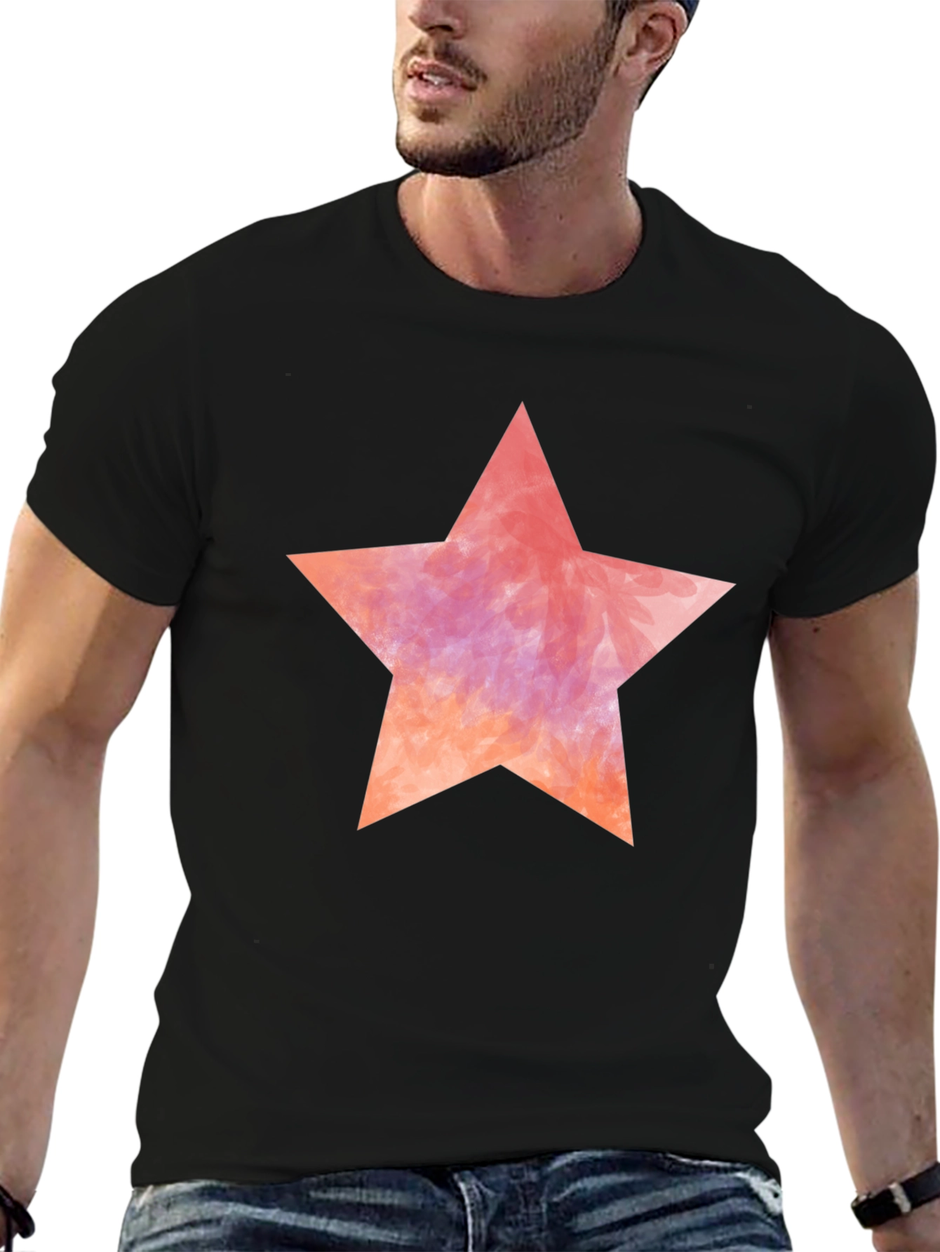Watercolor Star Black T-Shirt