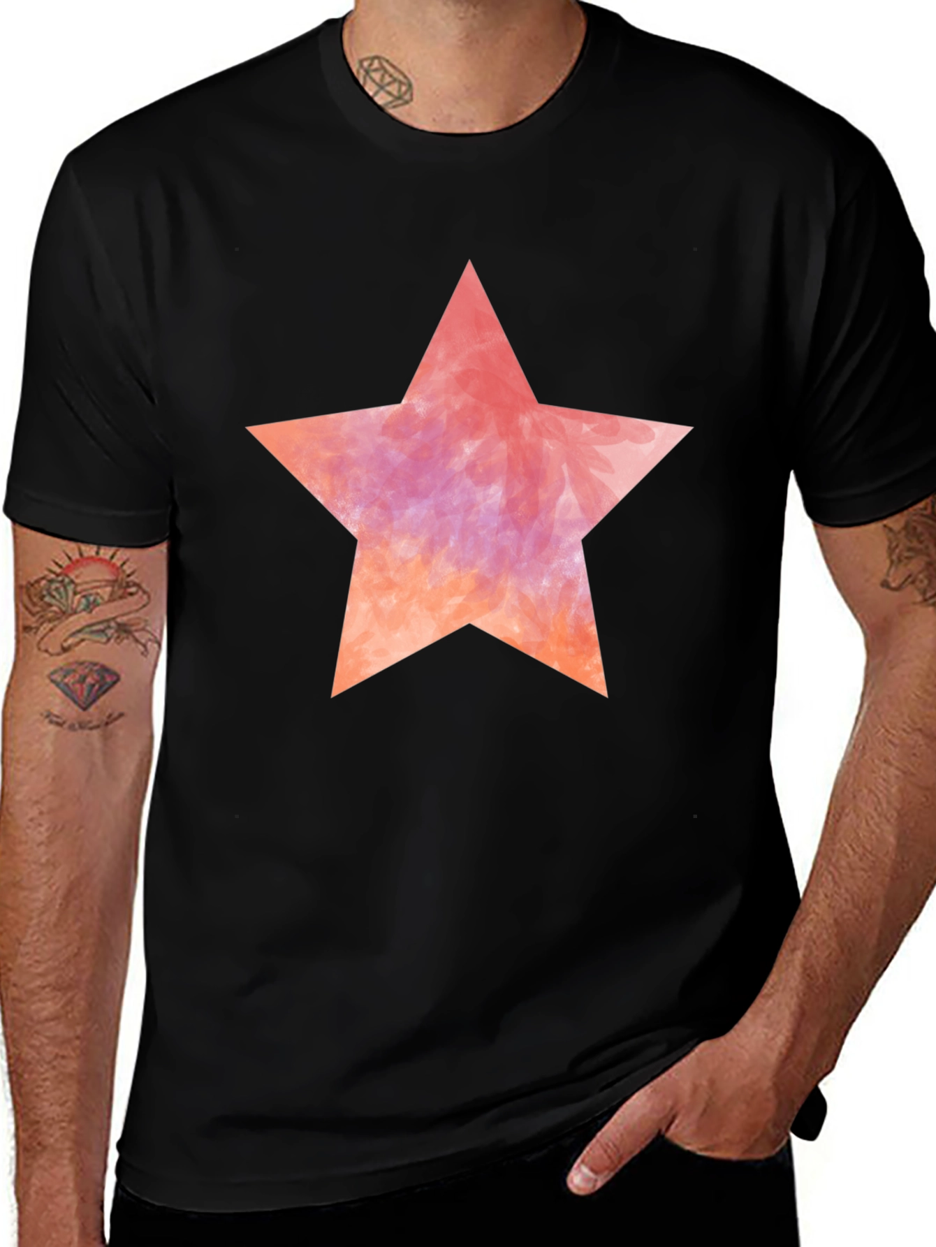Watercolor Star Black T-Shirt