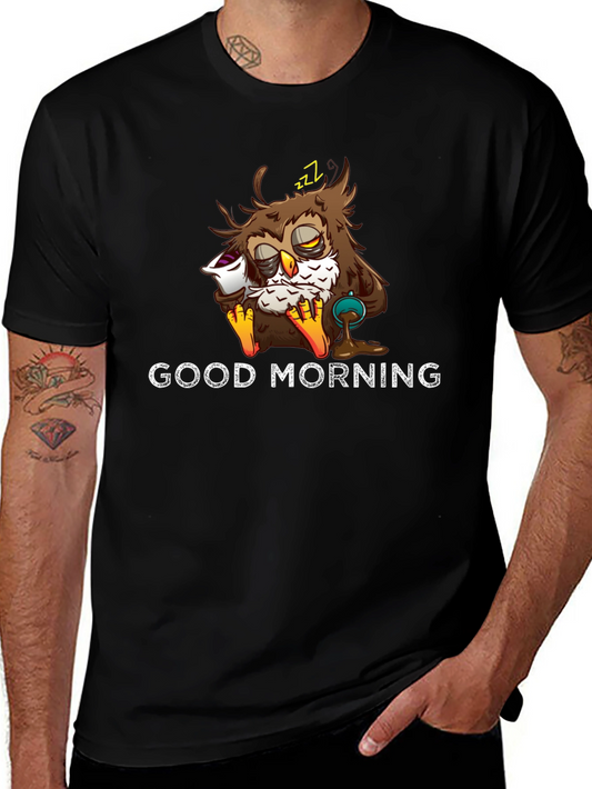 Good Morning Owl Graphic T-Shirt - Funny Sleepy Owl