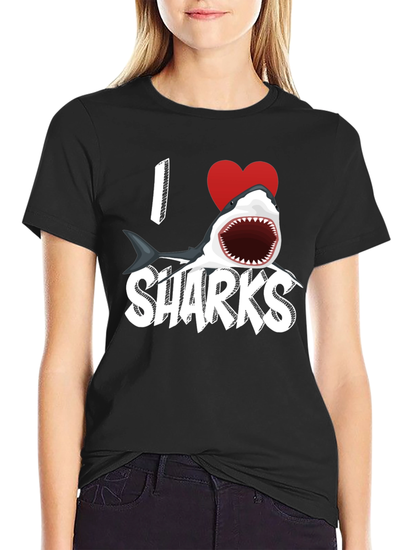 I Heart Sharks Graphic Tee - Black