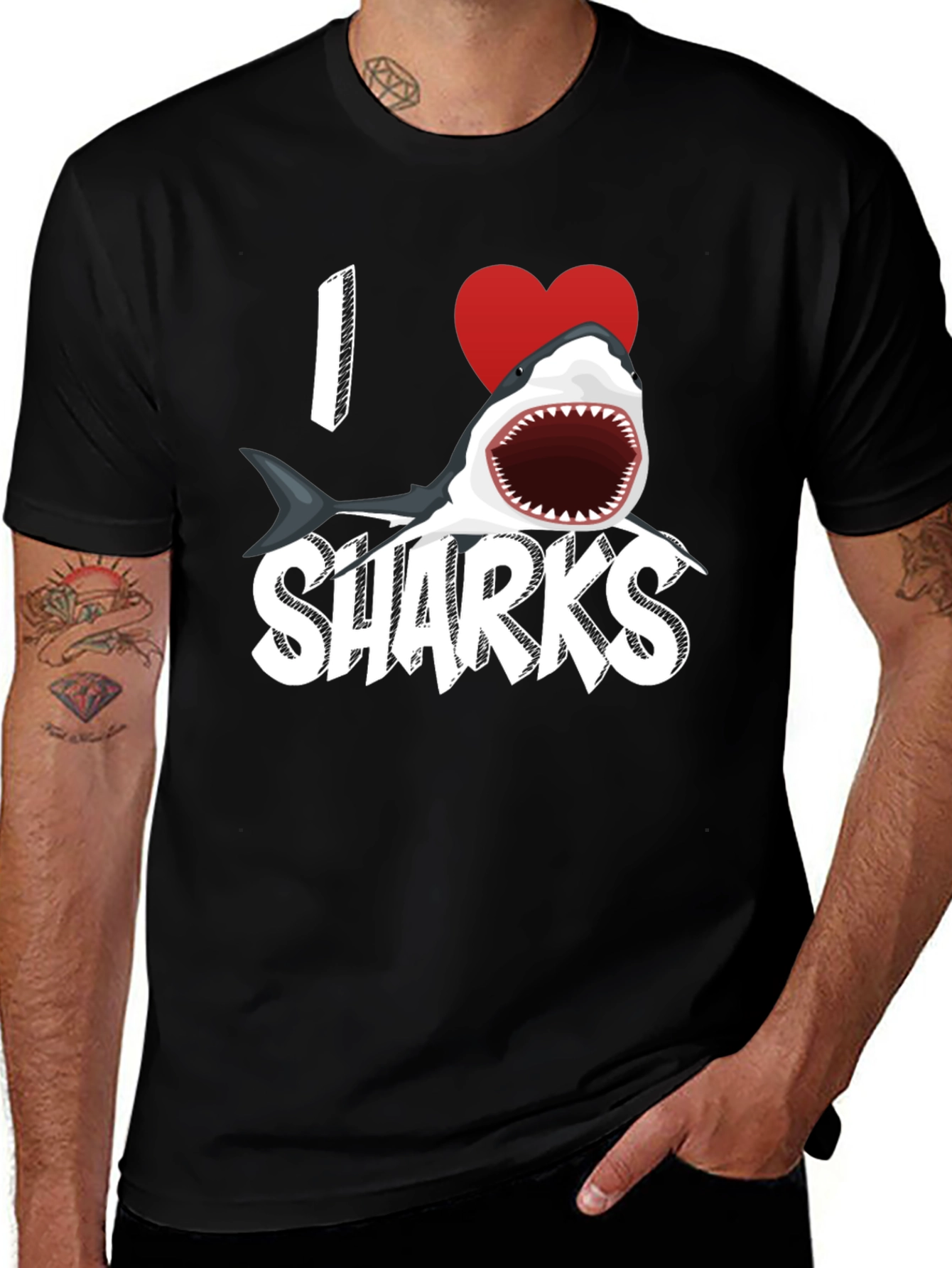 I Heart Sharks Graphic Tee - Black