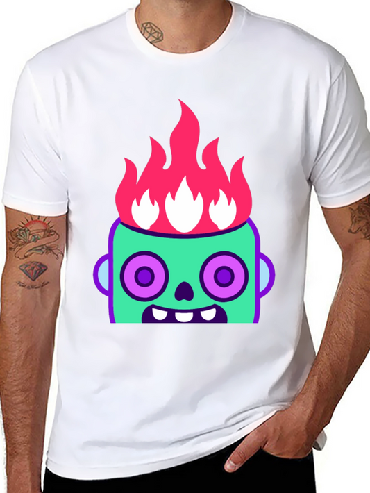 Flaming Zombie Head Graphic Tee - Black