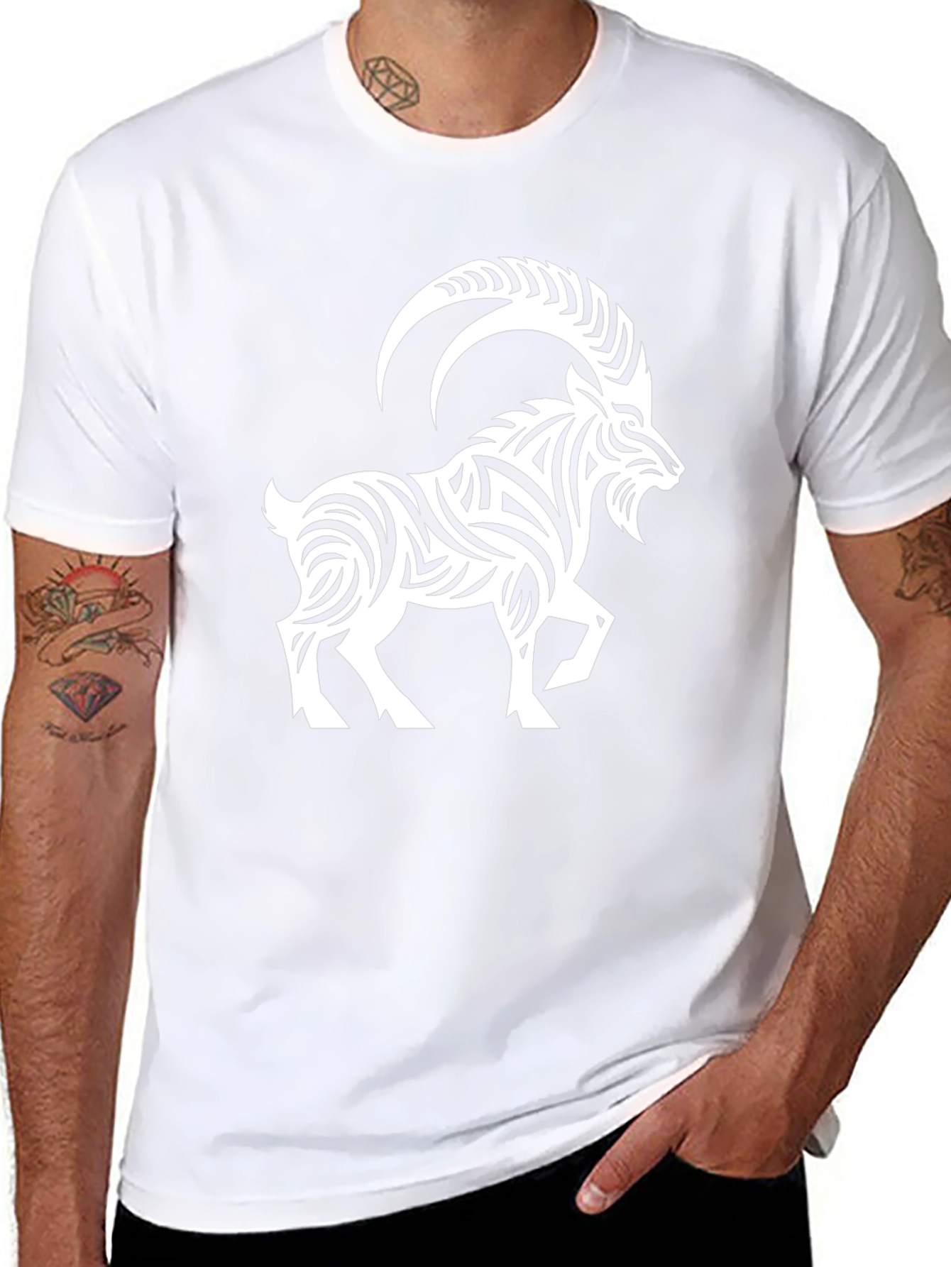 Tribal Goat Graphic Tee - Stylish Black T-Shirt
