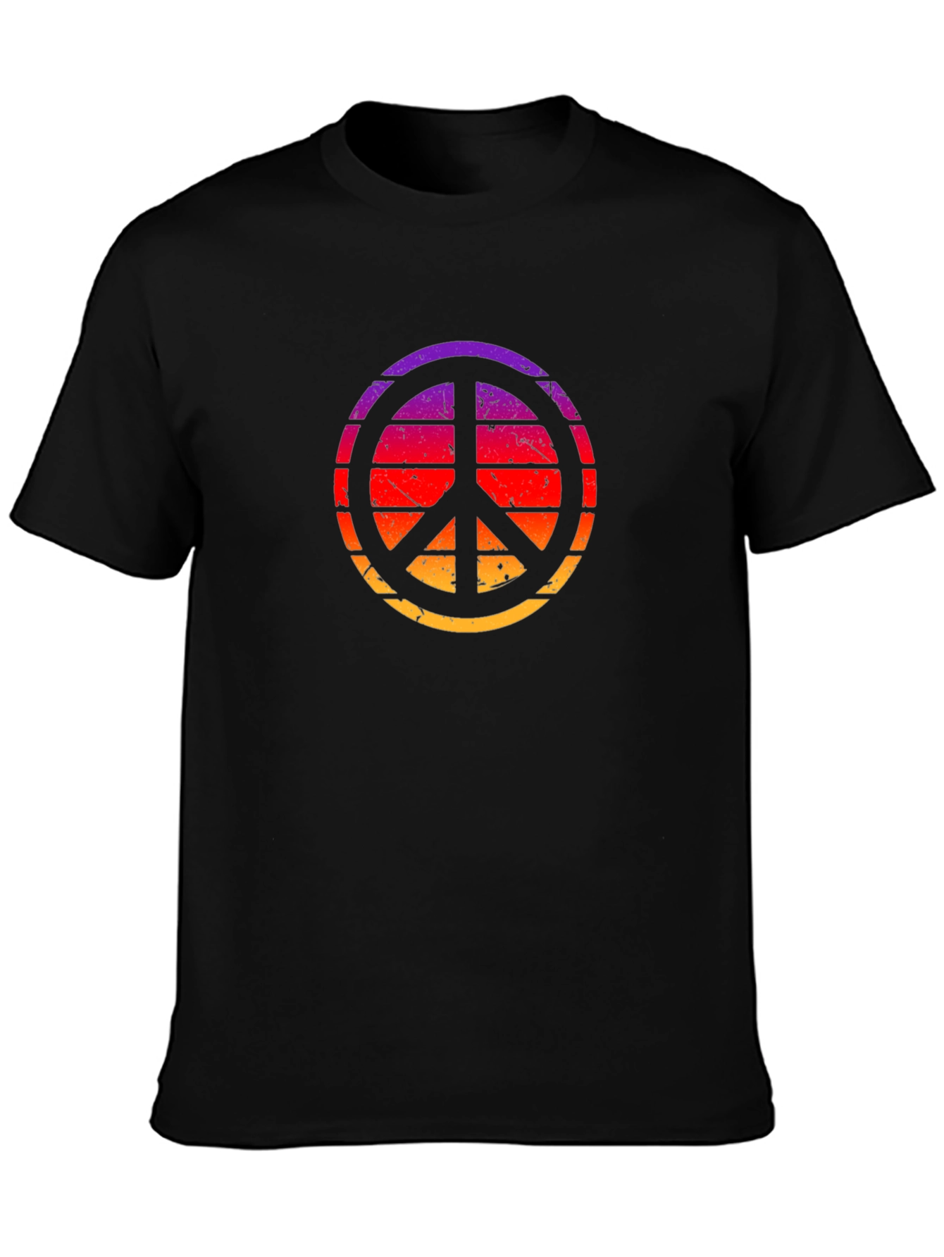 Retro Sunset Peace Sign Black T-Shirt