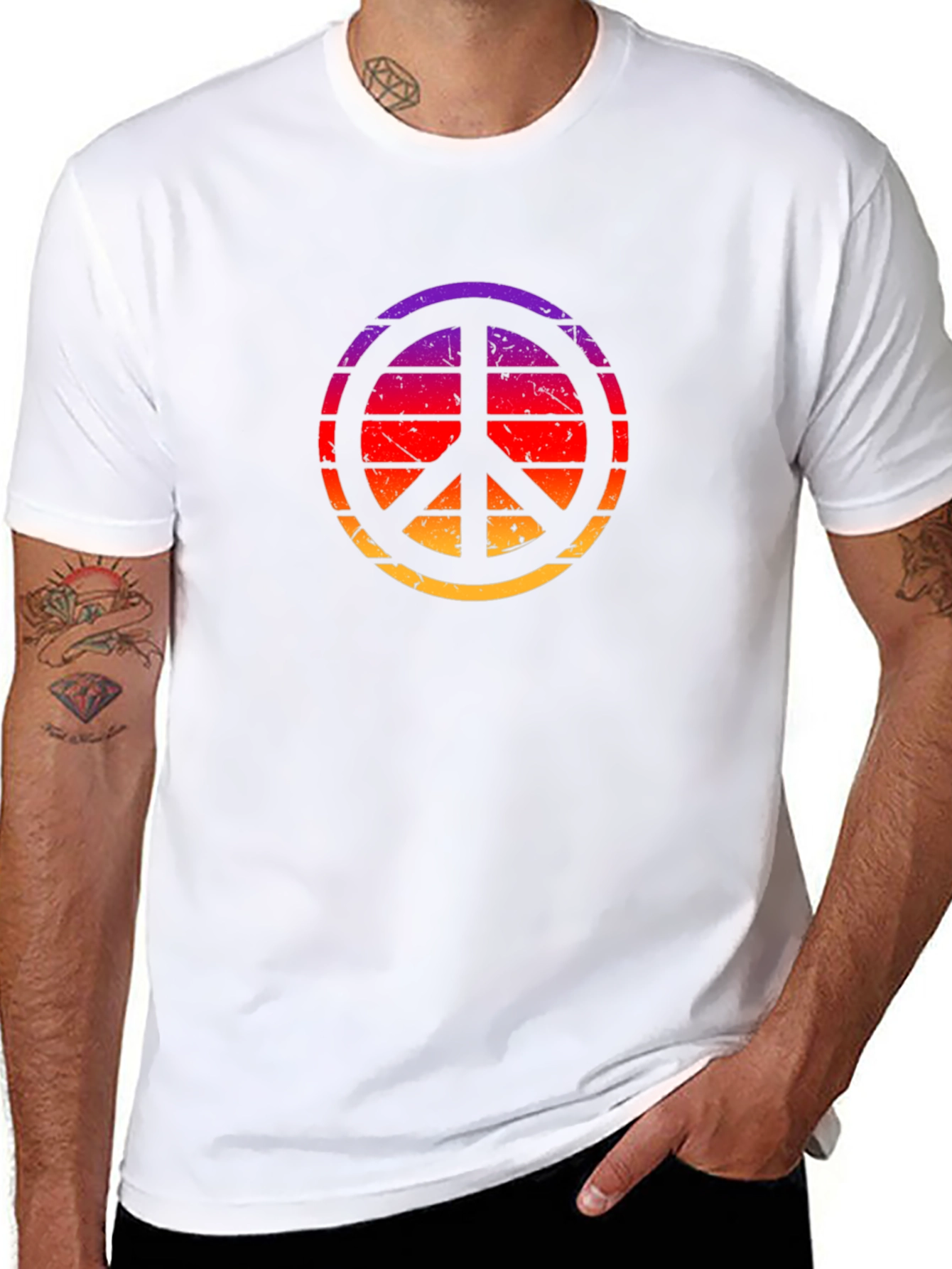 Retro Sunset Peace Sign Black T-Shirt