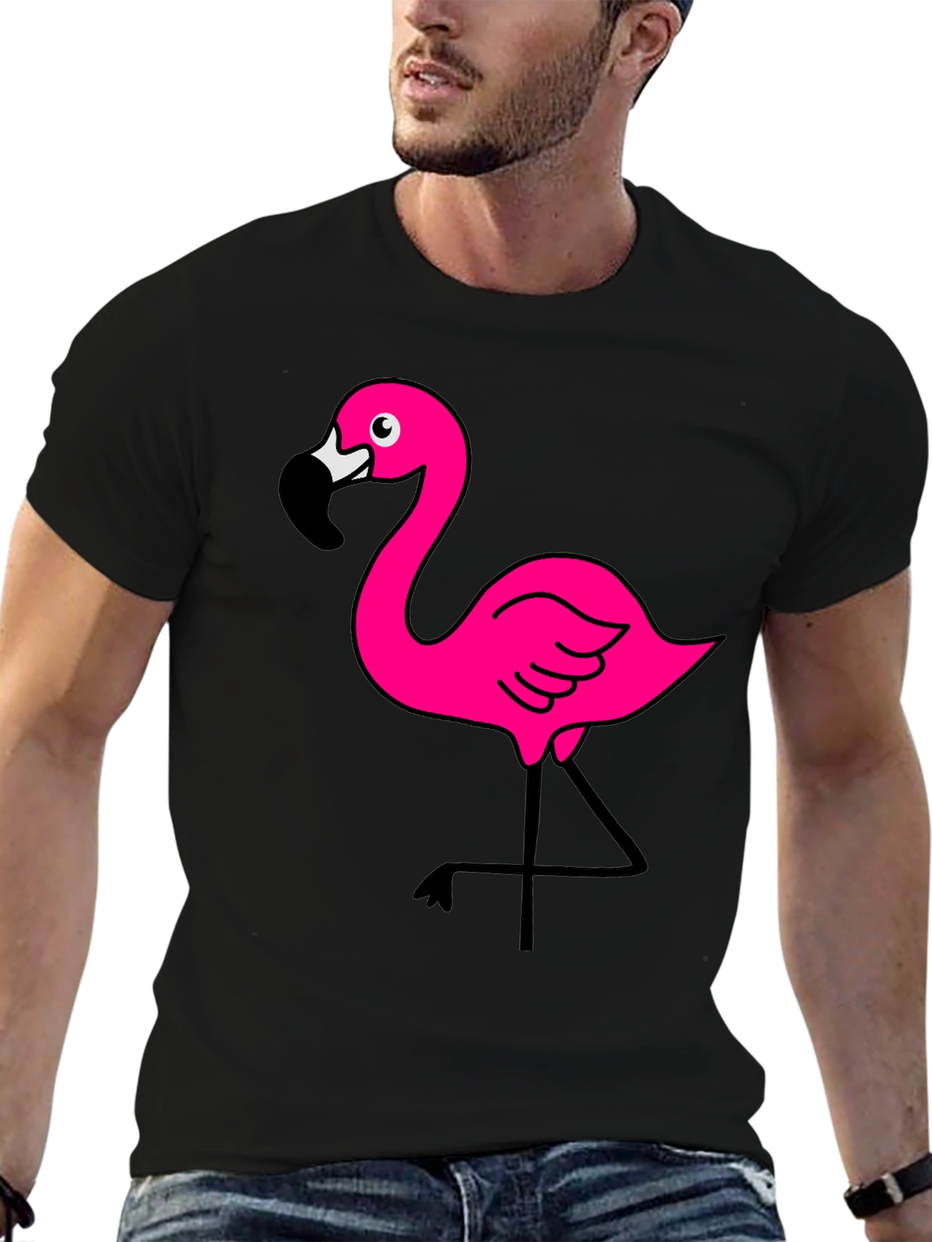 Flamingo Graphic T-Shirt - Black Cotton Tee