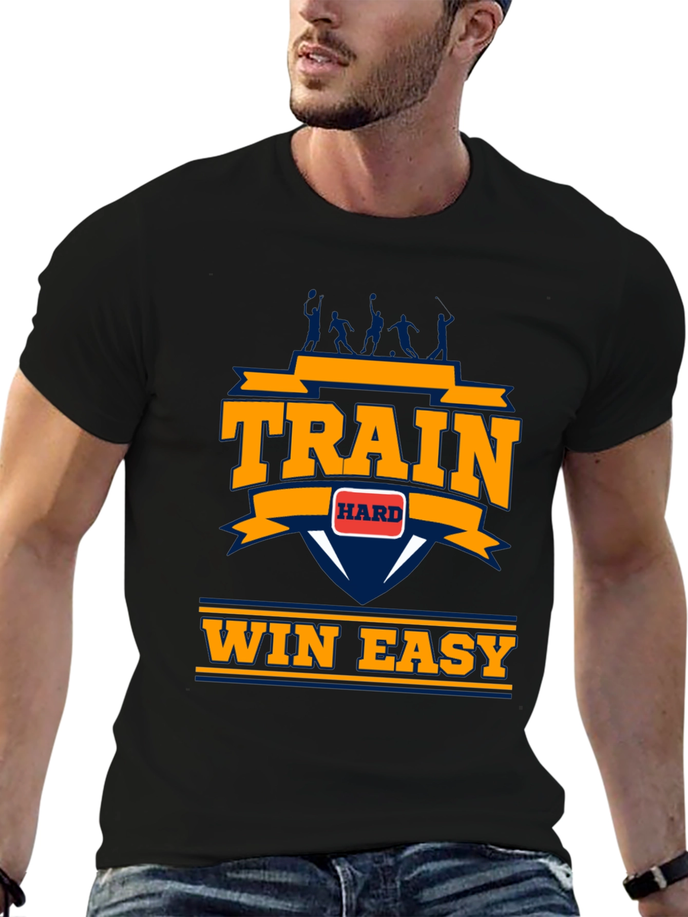 Train Hard Win Easy Mens Black Graphic Tee