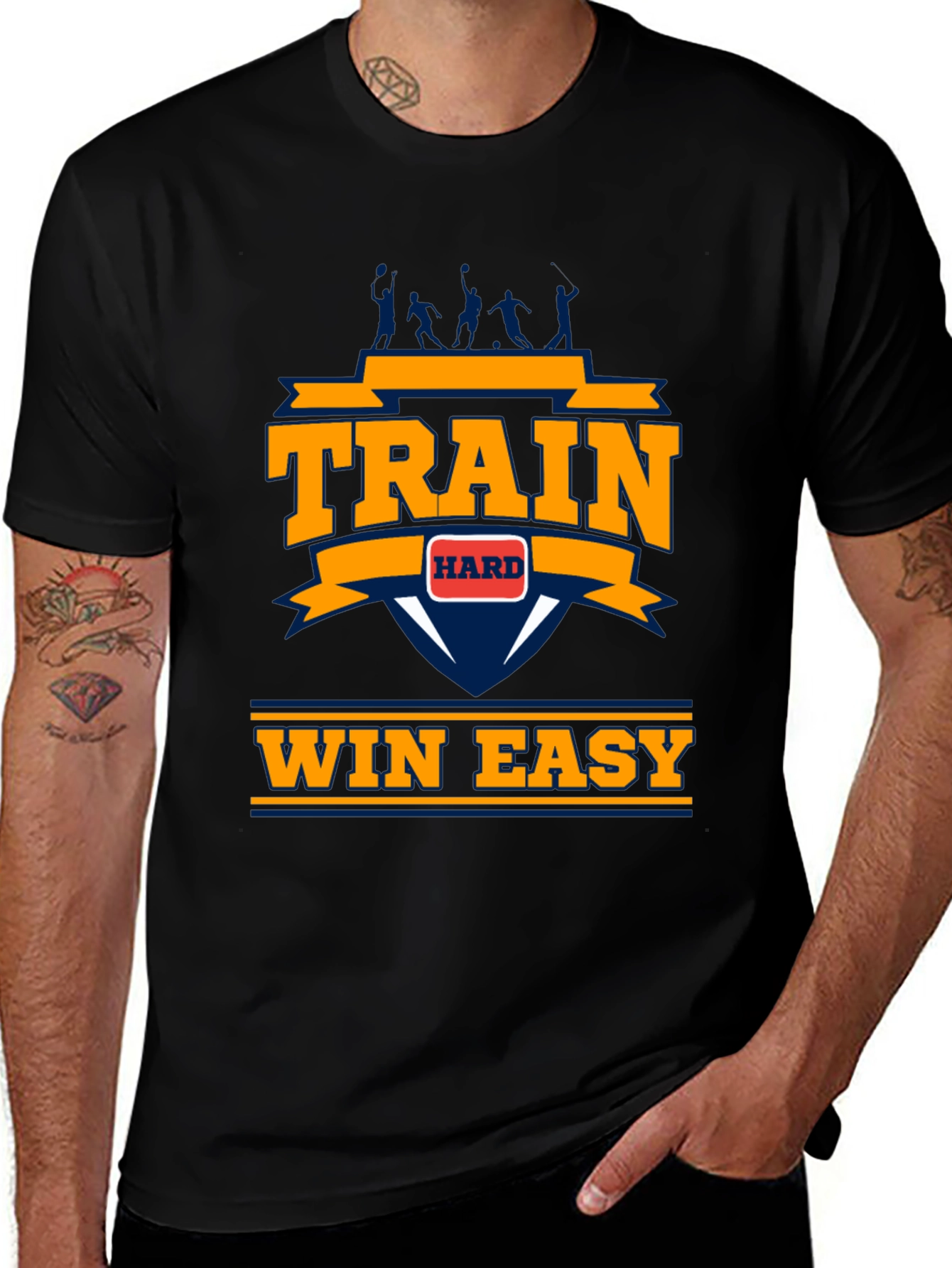 Train Hard Win Easy Mens Black Graphic Tee