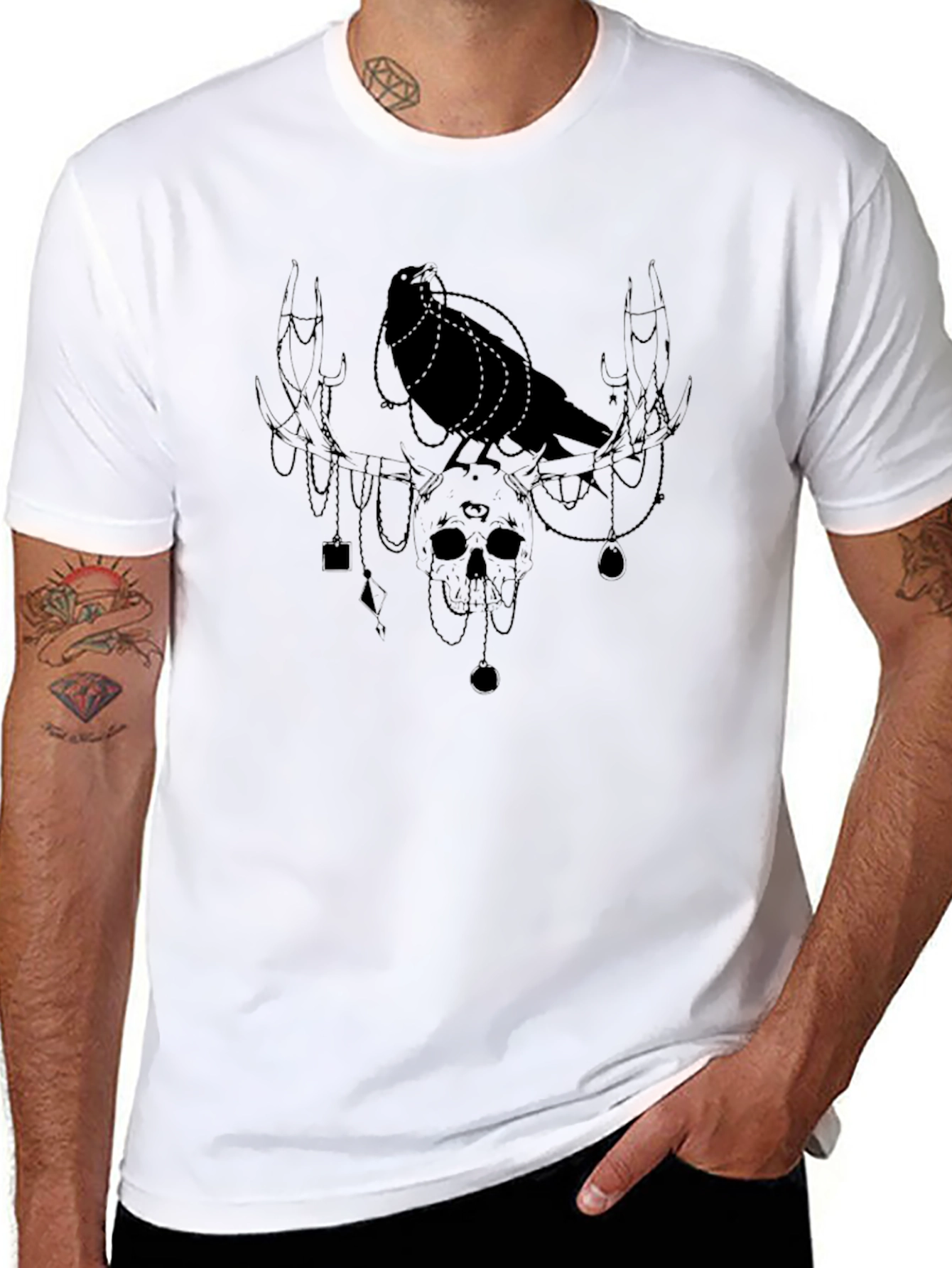 Raven & Skull Graphic Tee - Dark Aesthetic