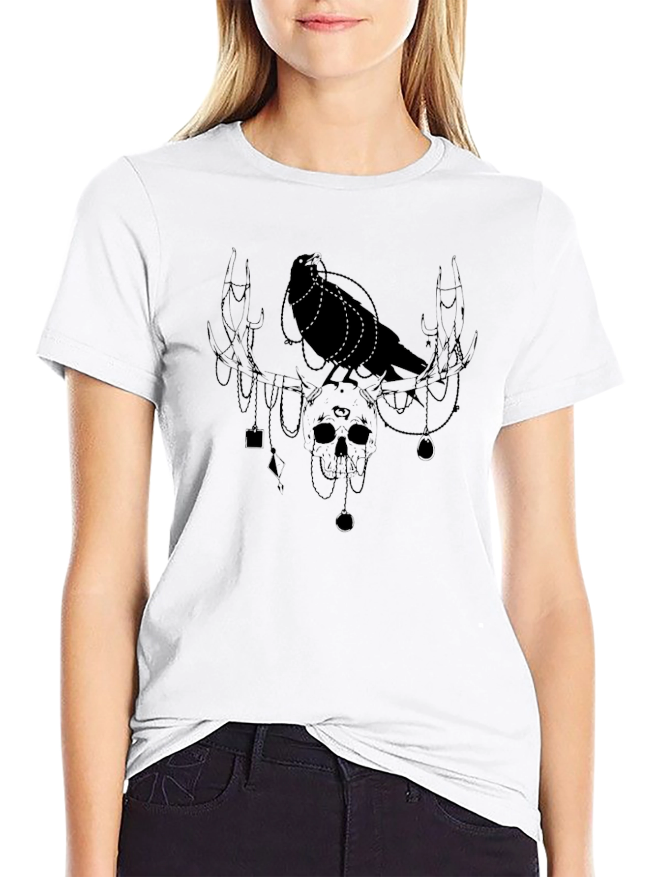 Raven & Skull Graphic Tee - Dark Aesthetic