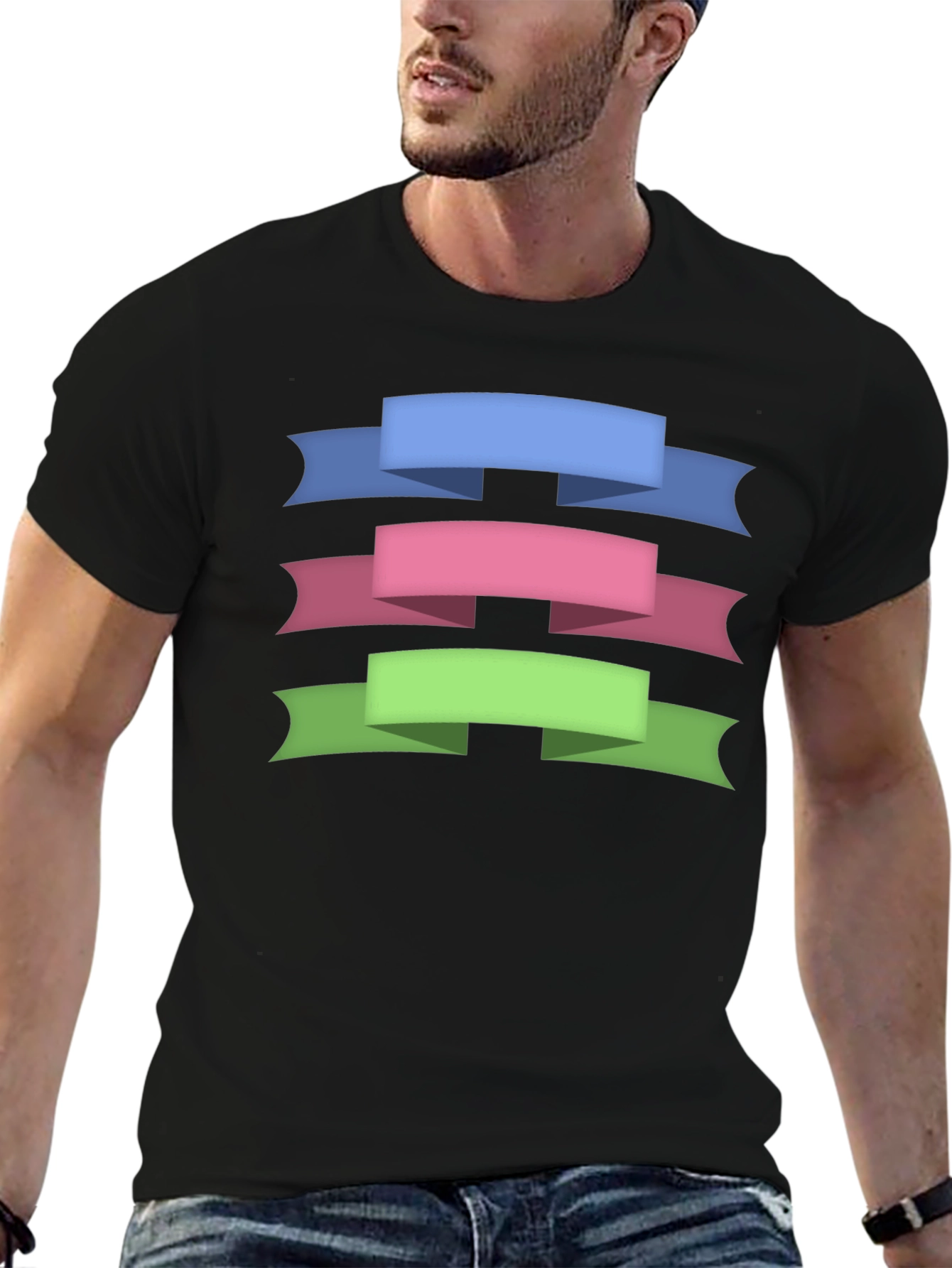 Ribbon Banner Graphic Tee - Stylish Mens Black T-Shirt