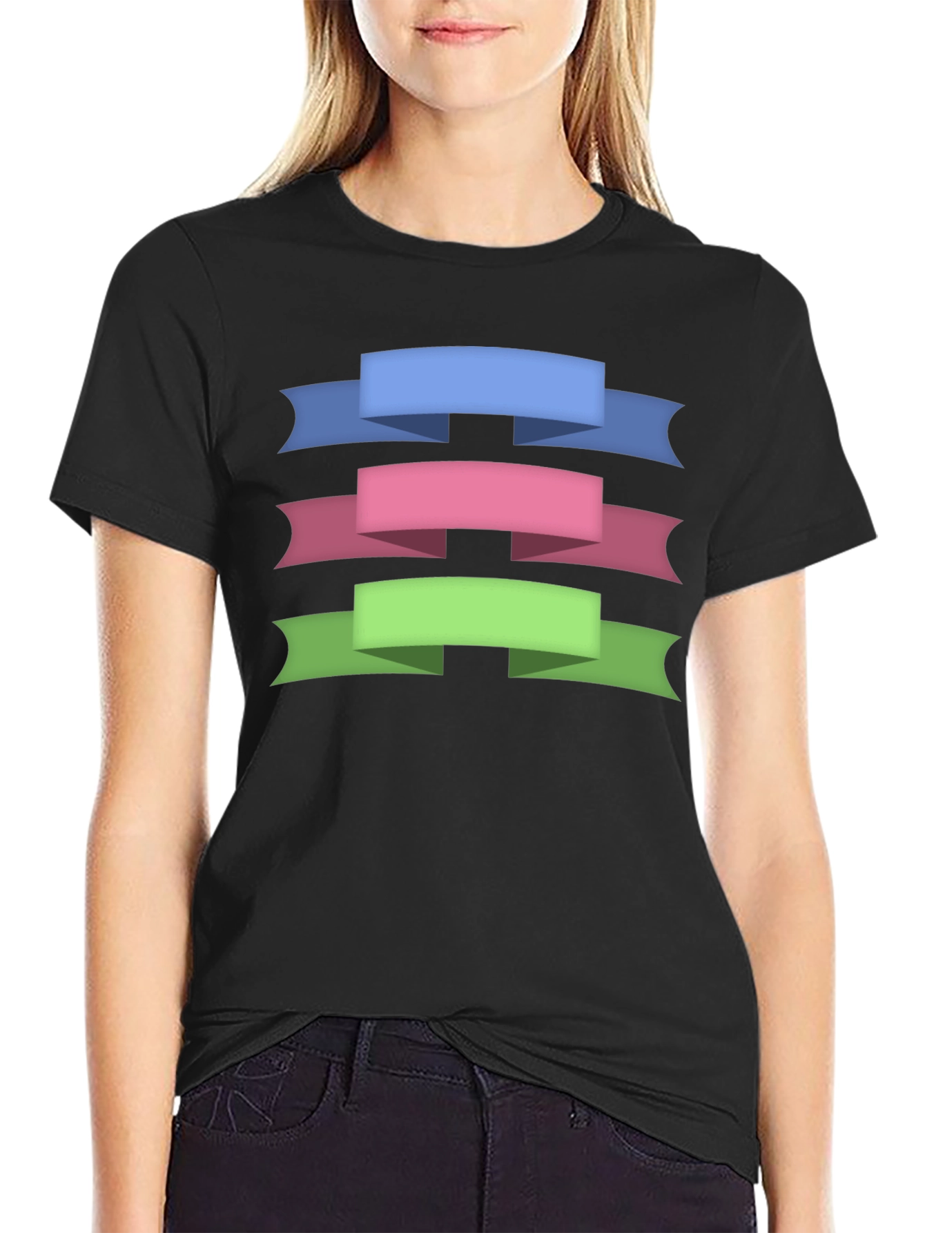 Ribbon Banner Graphic Tee - Stylish Mens Black T-Shirt