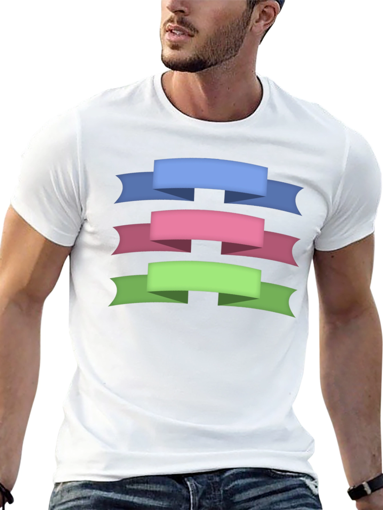 Ribbon Banner Graphic Tee - Stylish Mens Black T-Shirt