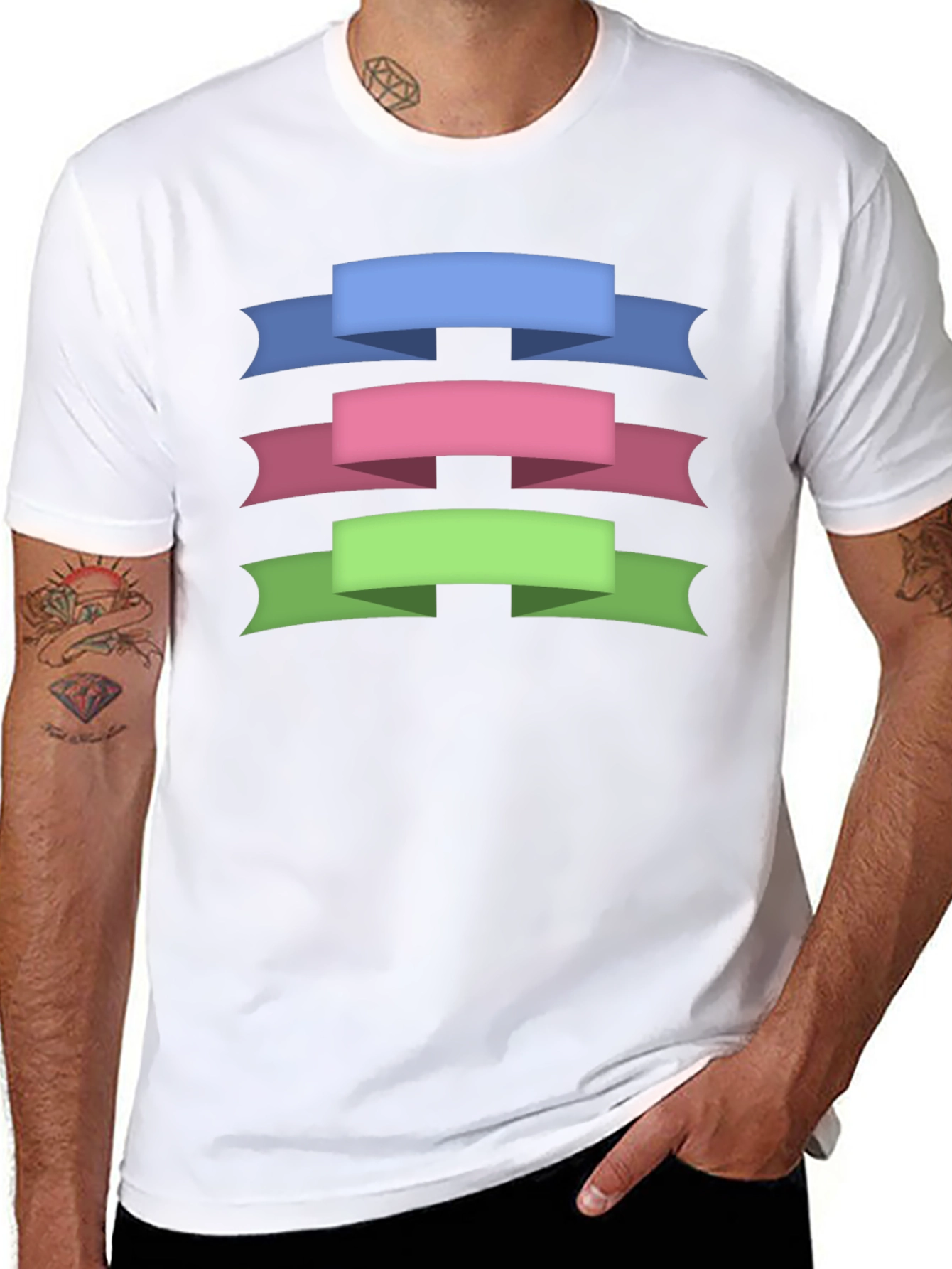 Ribbon Banner Graphic Tee - Stylish Mens Black T-Shirt