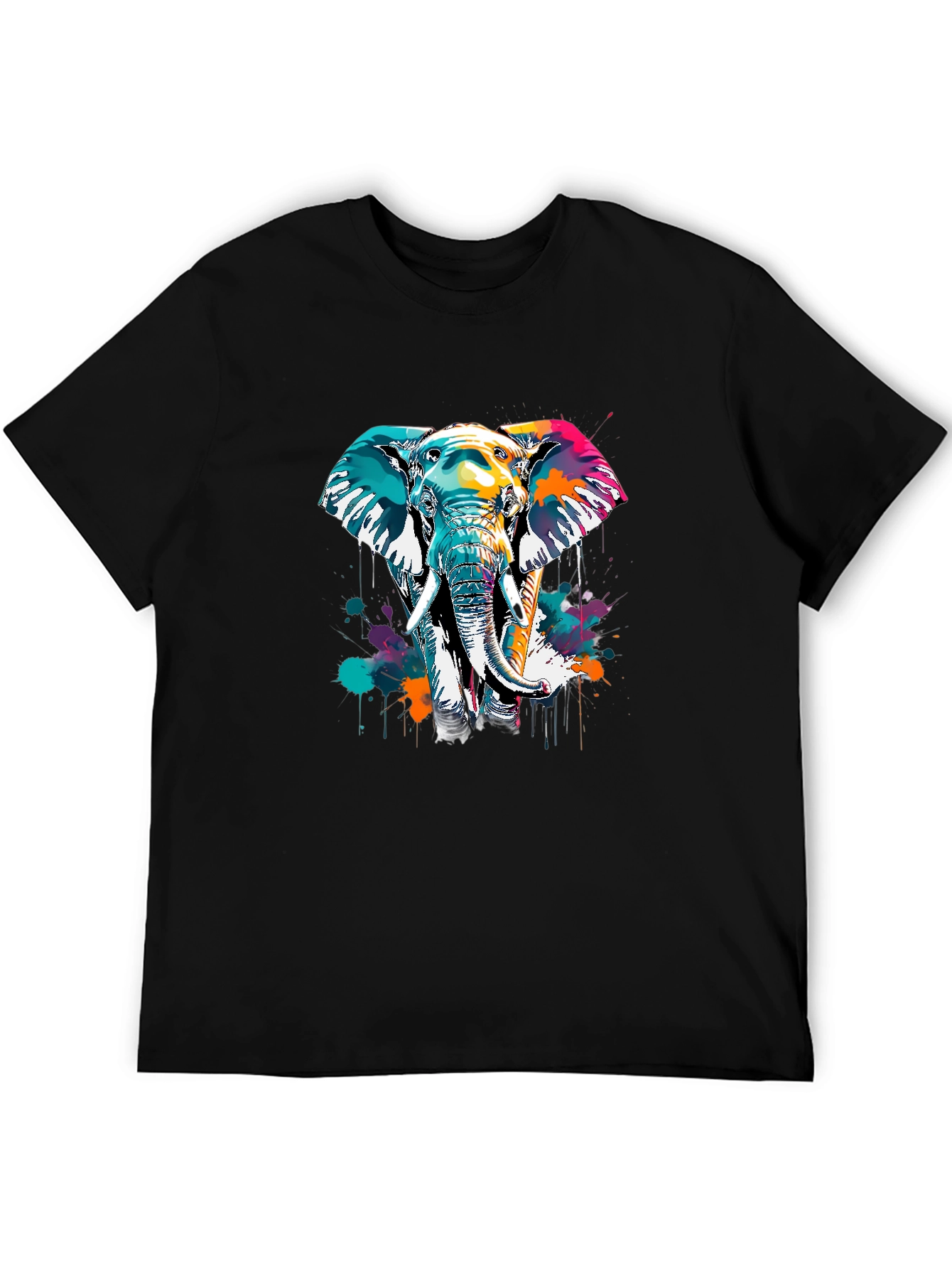 Vibrant Elephant Graphic Tee - Black Cotton Comfort