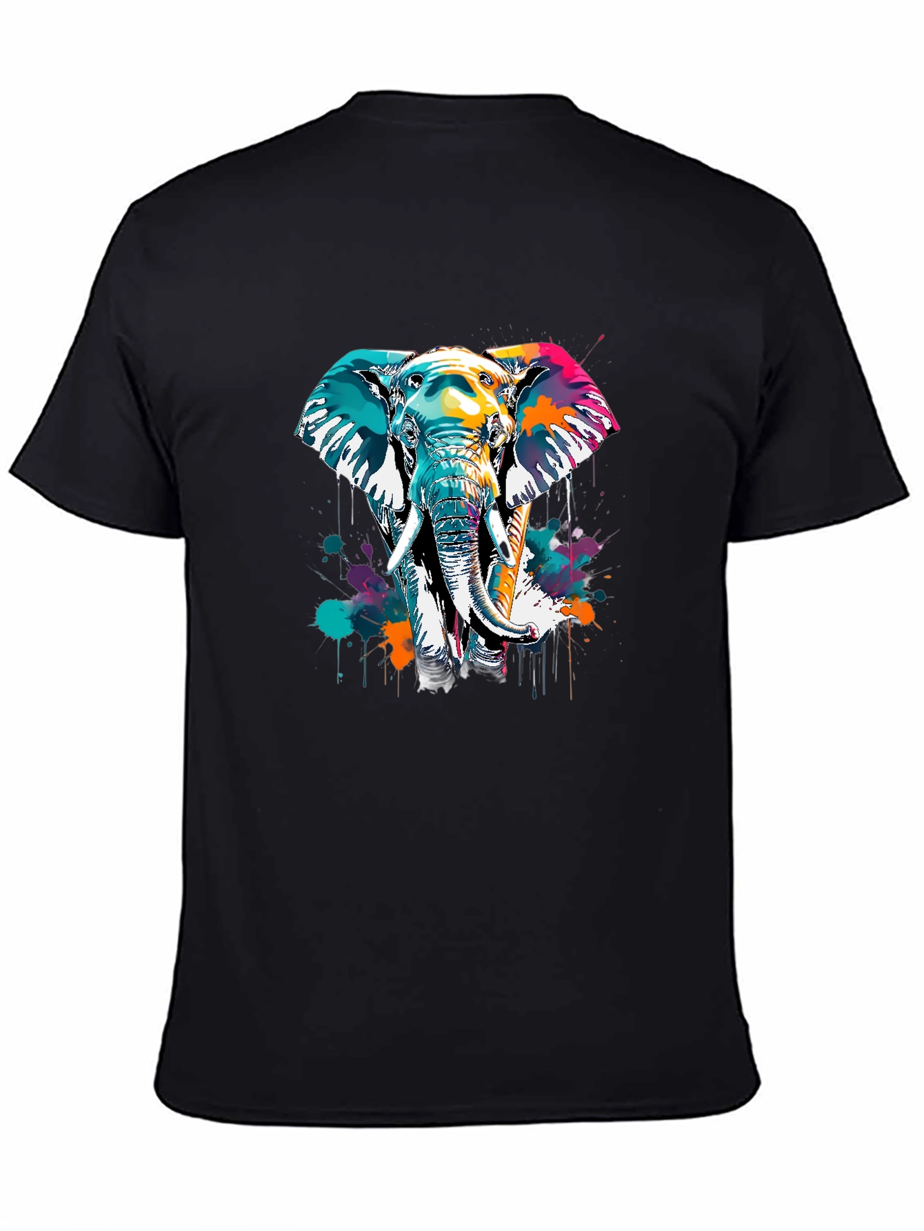 Vibrant Elephant Graphic Tee - Black Cotton Comfort
