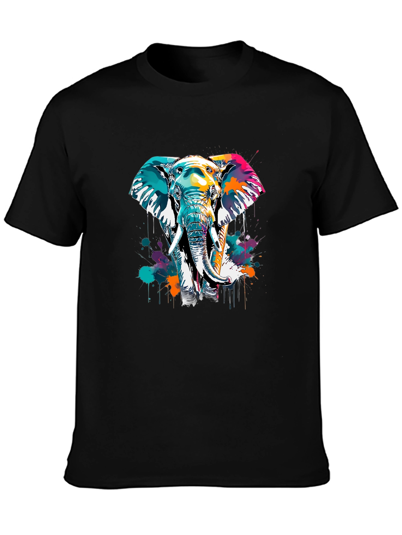 Vibrant Elephant Graphic Tee - Black Cotton Comfort
