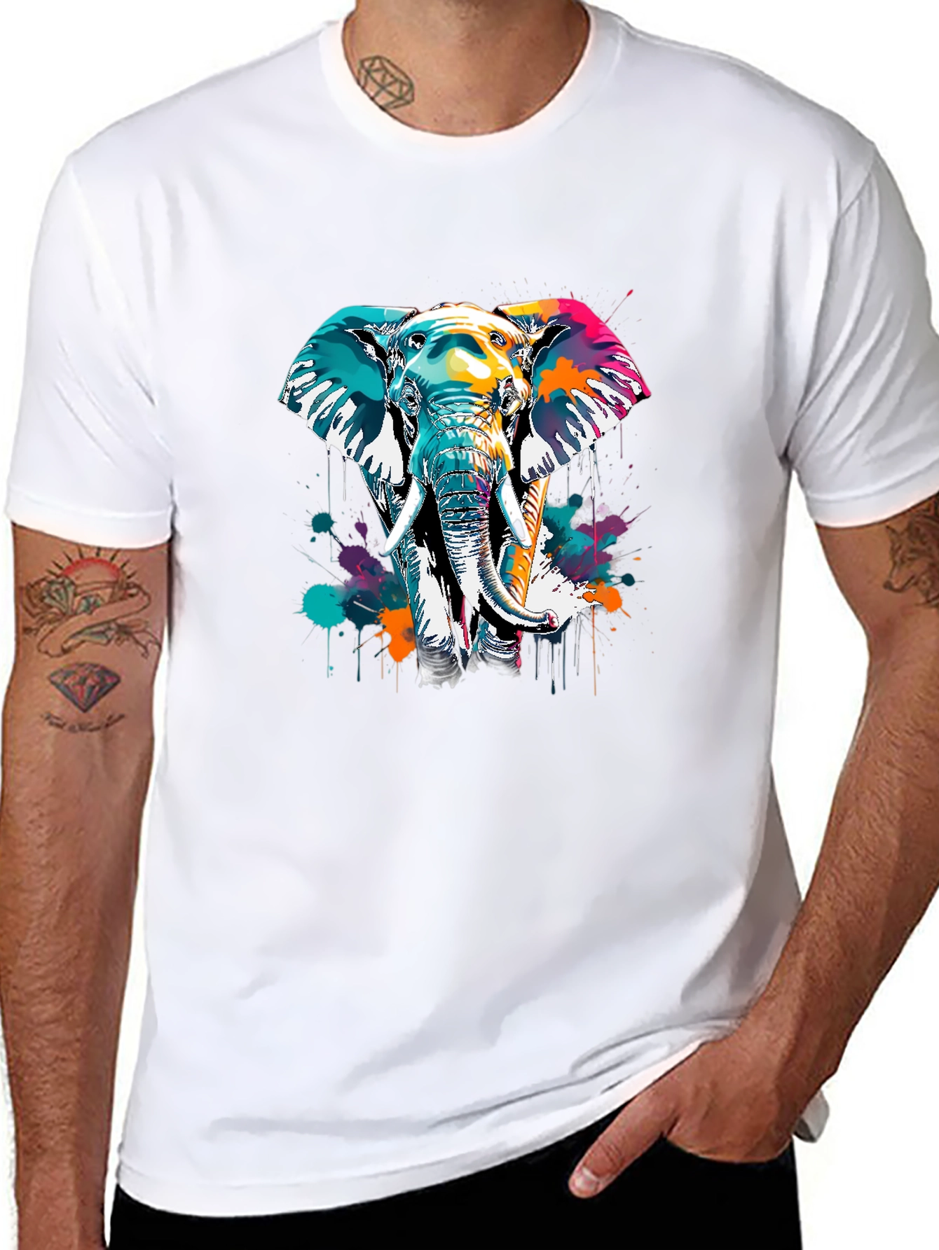 Vibrant Elephant Graphic Tee - Black Cotton Comfort