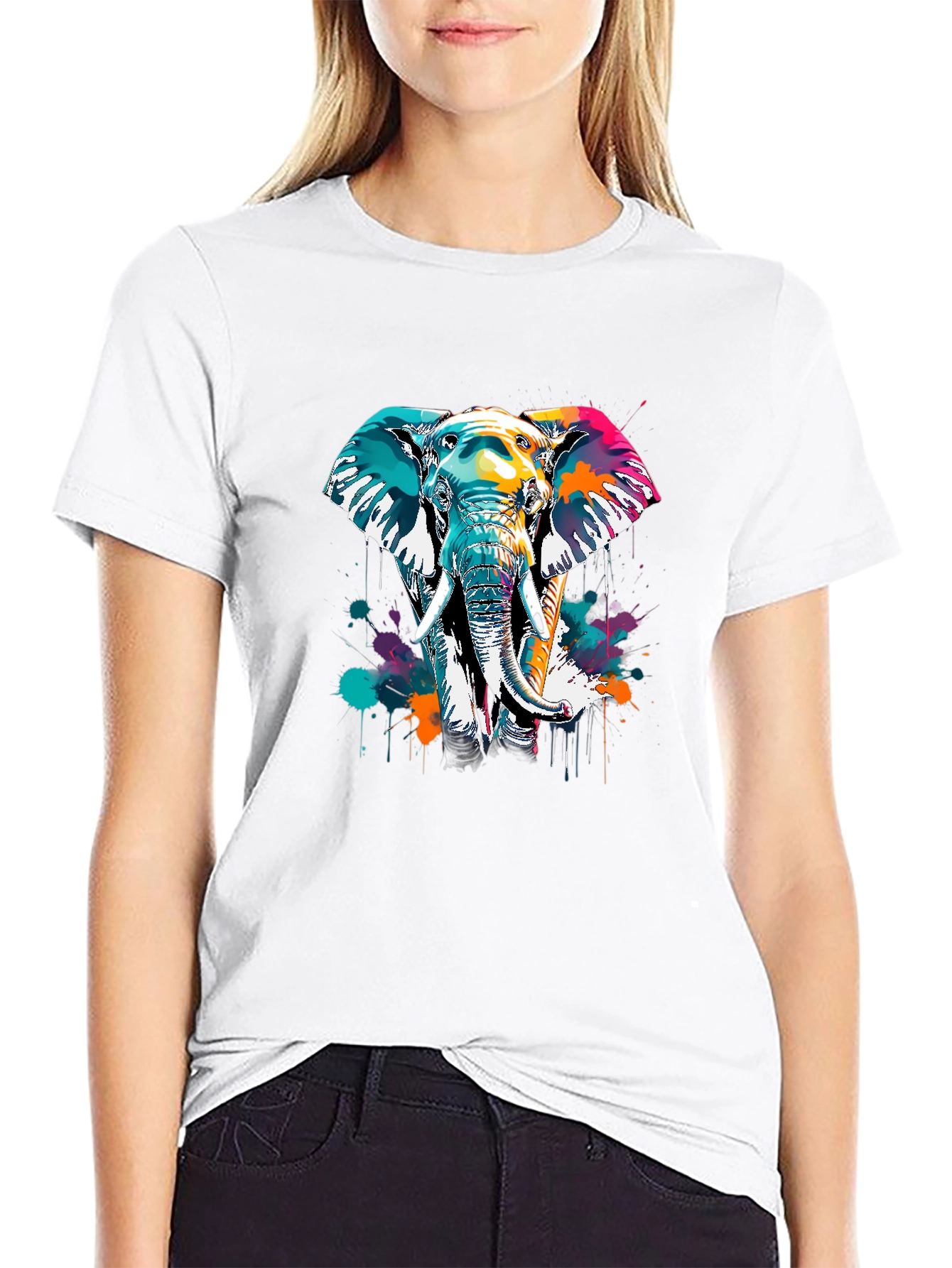 Vibrant Elephant Graphic Tee - Black Cotton Comfort