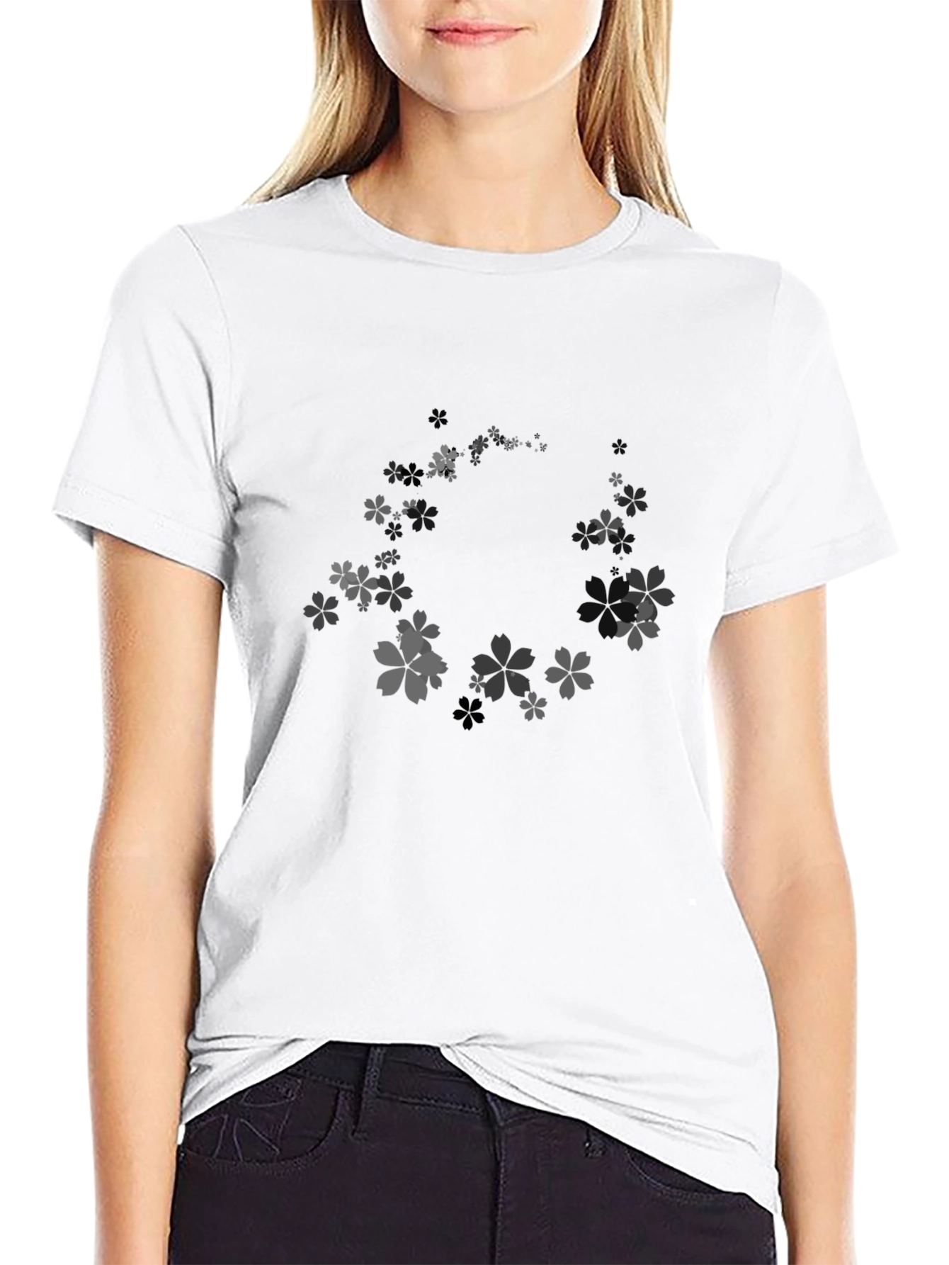 Floral Circle Graphic Tee - Black Cotton T-Shirt