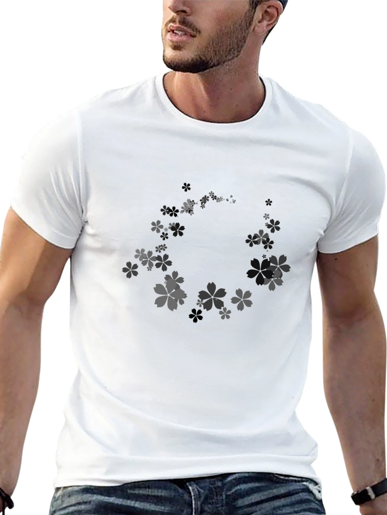 Floral Circle Graphic Tee - Black Cotton T-Shirt