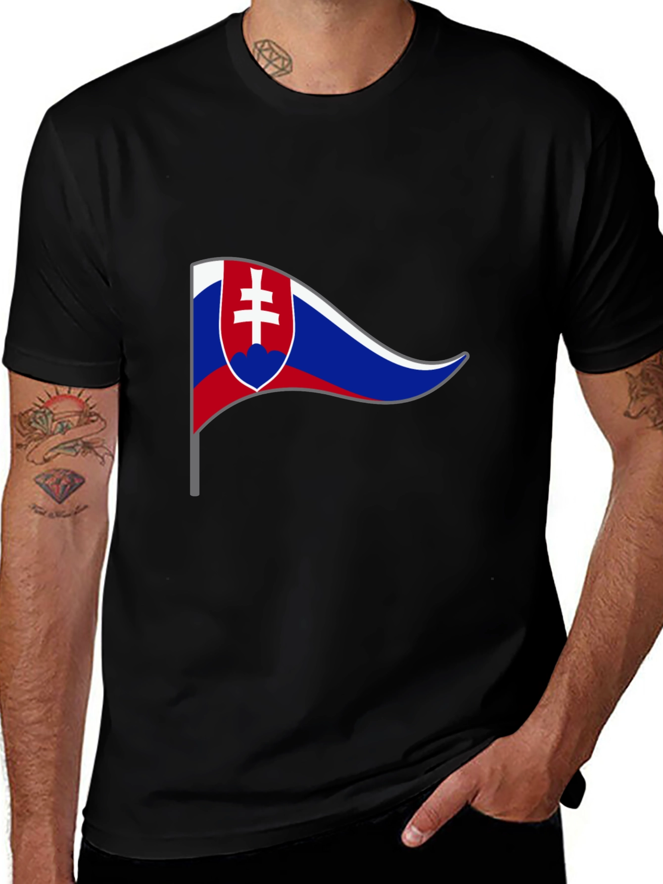 Slovakian Flag Graphic T-Shirt - Black Cotton Tee