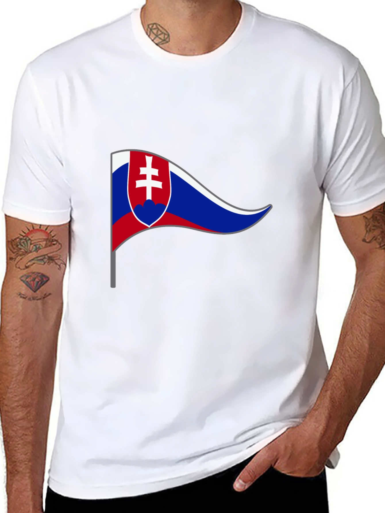 Slovakian Flag Graphic T-Shirt - Black Cotton Tee