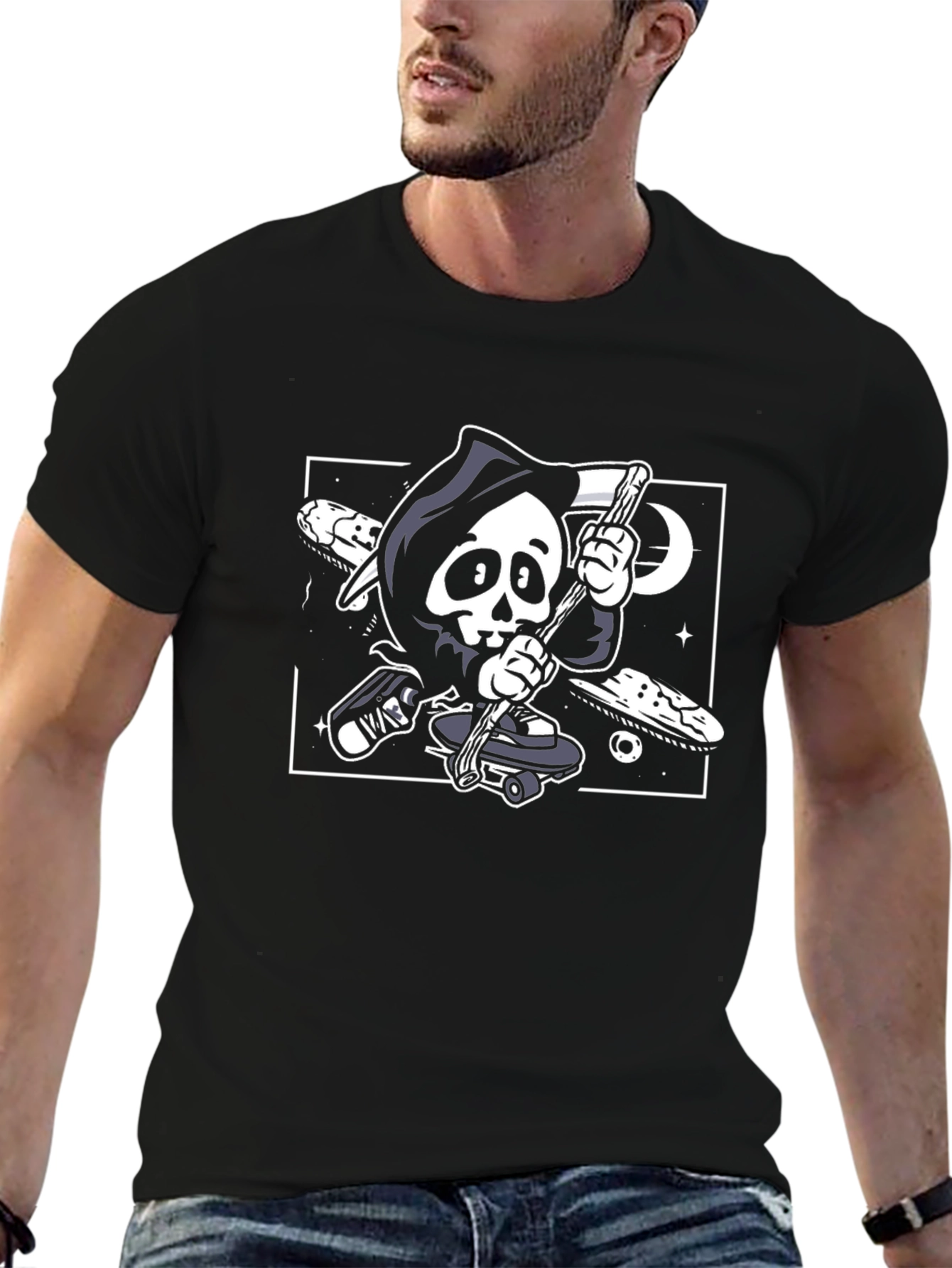 Skateboarding Grim Reaper Black Graphic Tee