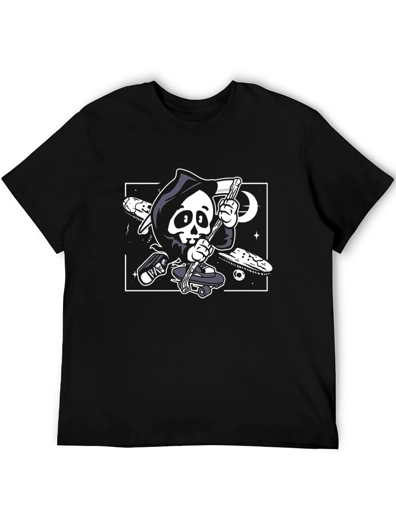 Skateboarding Grim Reaper Black Graphic Tee
