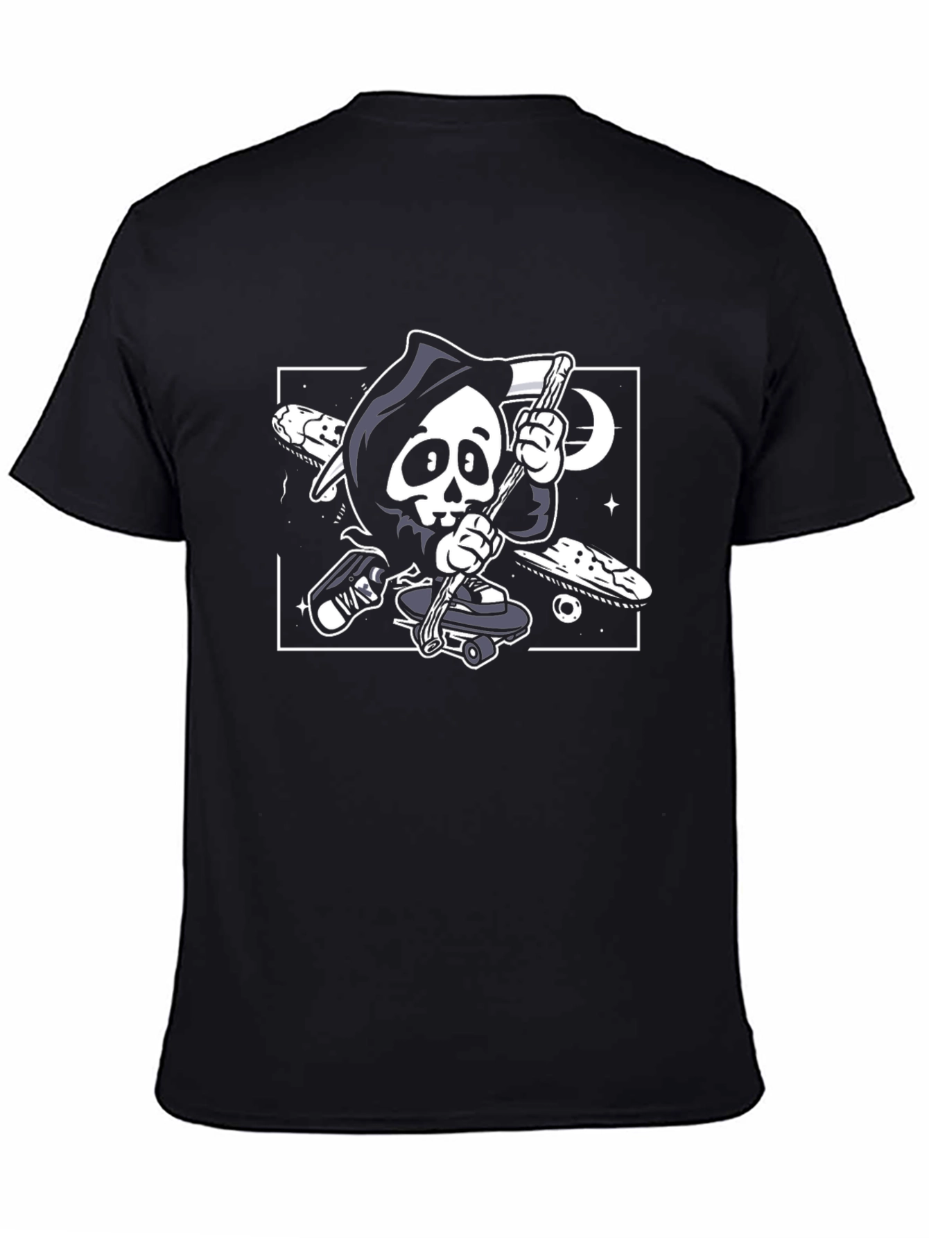 Skateboarding Grim Reaper Black Graphic Tee
