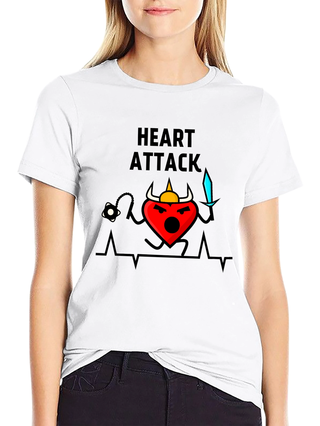 Heart Attack Cartoon Graphic T-Shirt