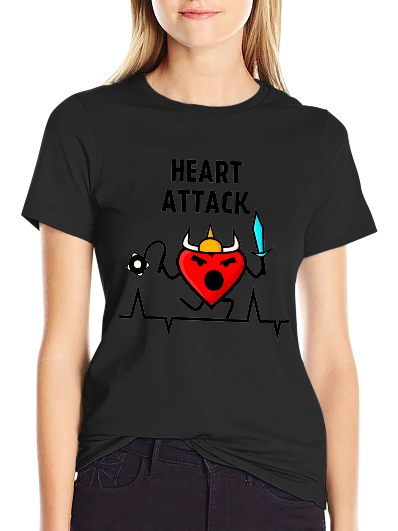 Heart Attack Cartoon Graphic T-Shirt
