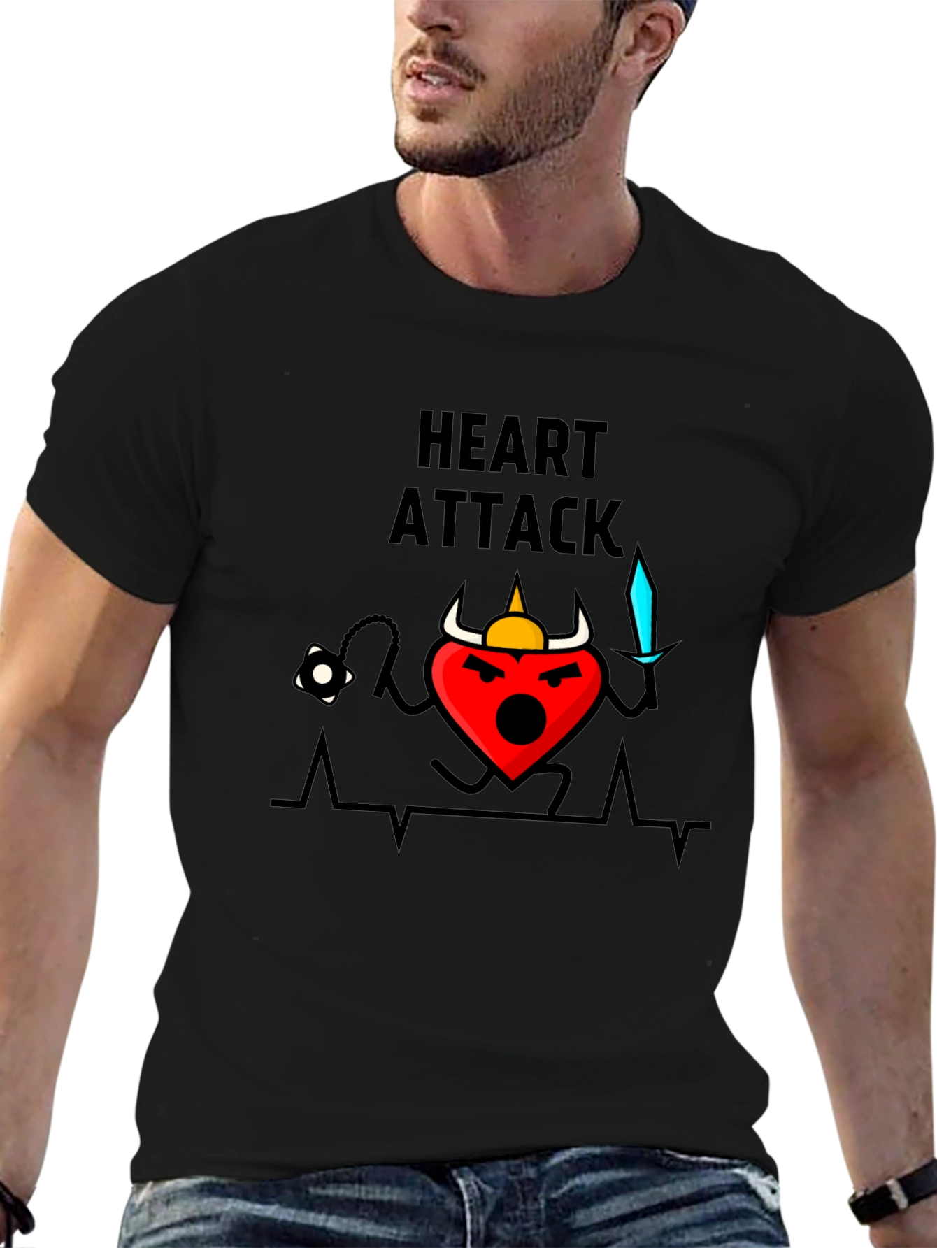 Heart Attack Cartoon Graphic T-Shirt