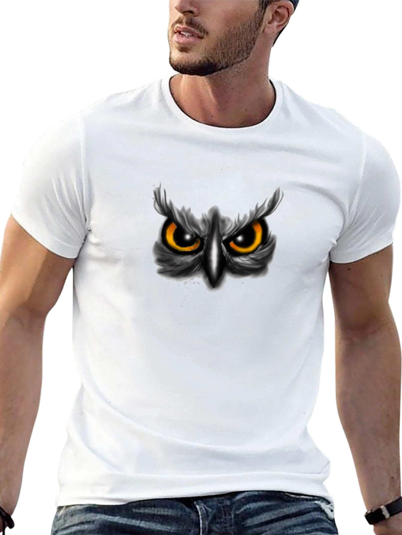 Mens Black Owl Eyes Graphic T-Shirt