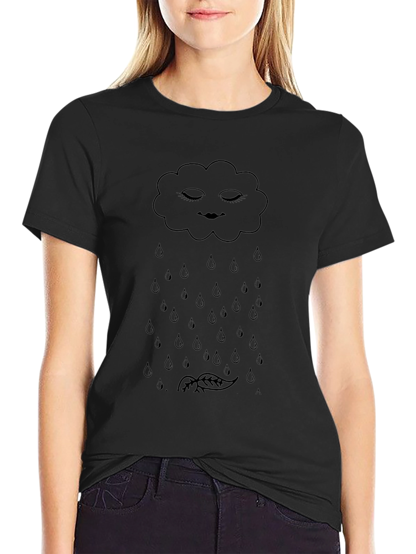 Whimsical Rain Cloud Graphic Tee - Black