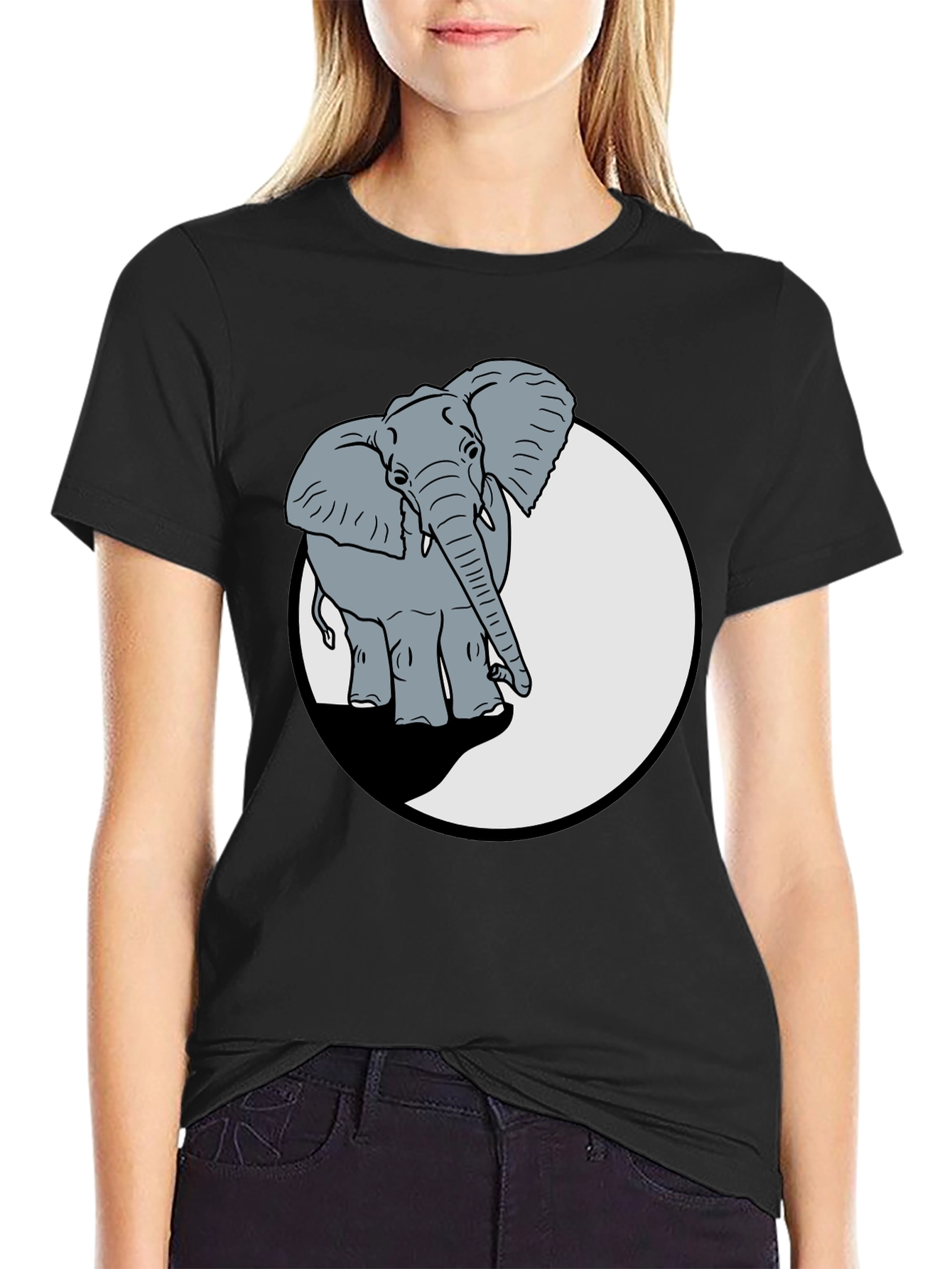 Elephant Graphic Print Crew Neck T-Shirt