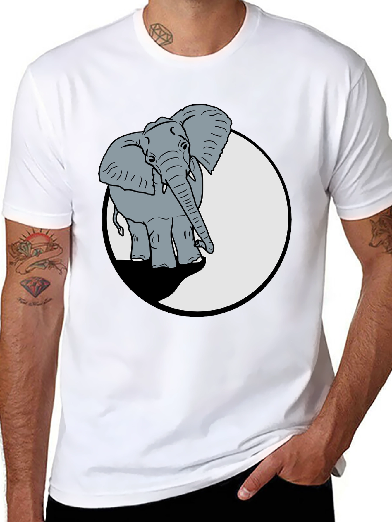 Elephant Graphic Print Crew Neck T-Shirt