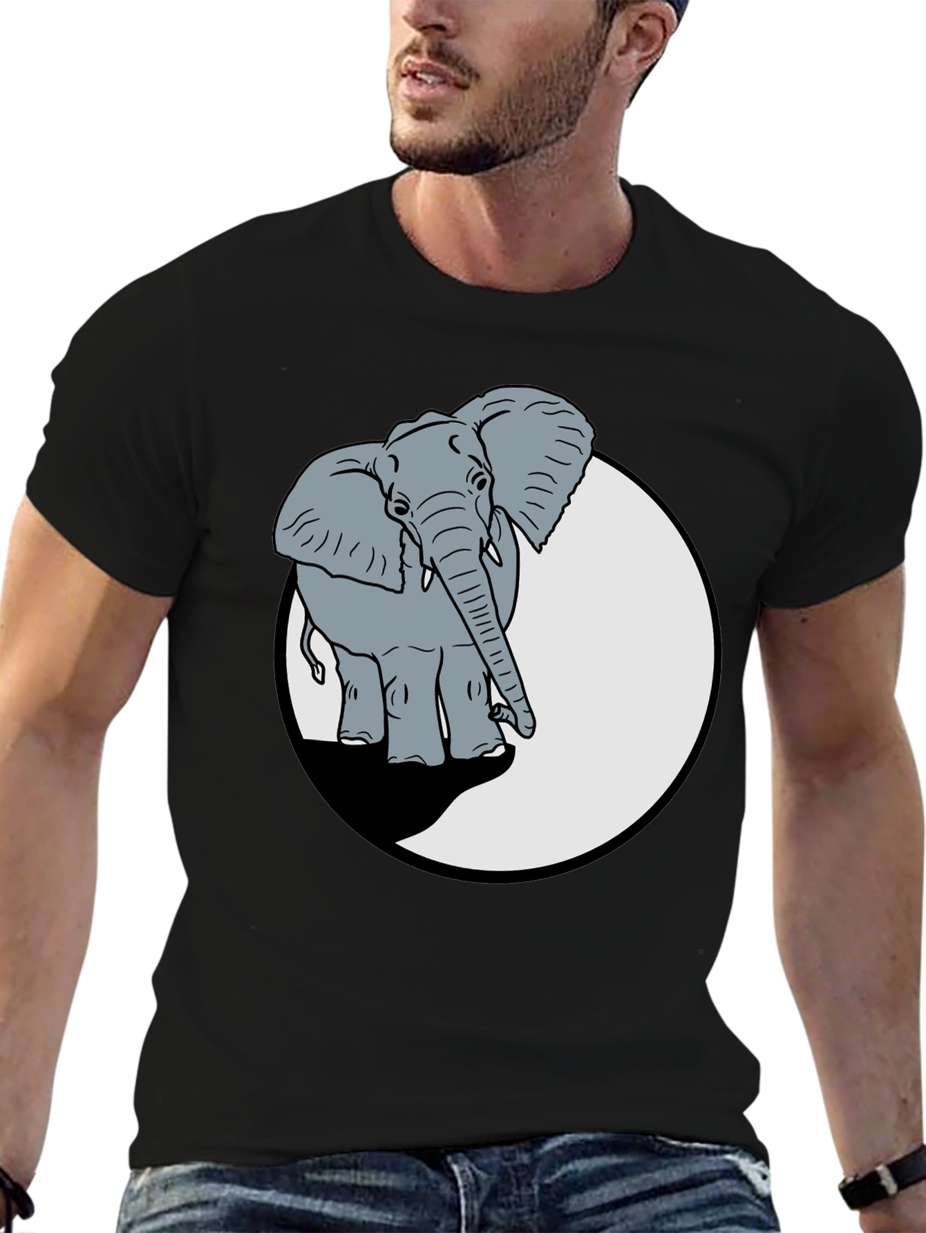 Elephant Graphic Print Crew Neck T-Shirt