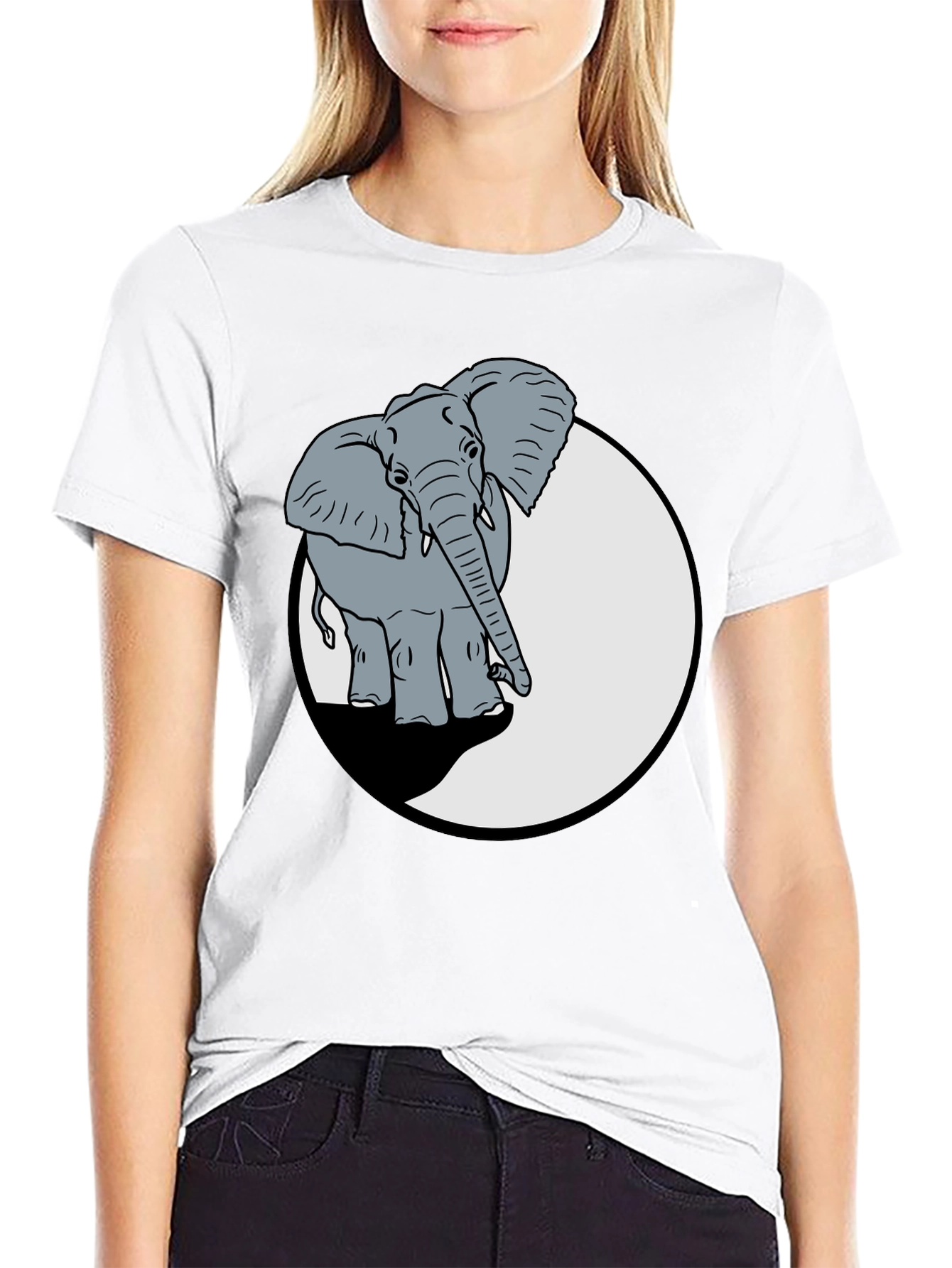 Elephant Graphic Print Crew Neck T-Shirt