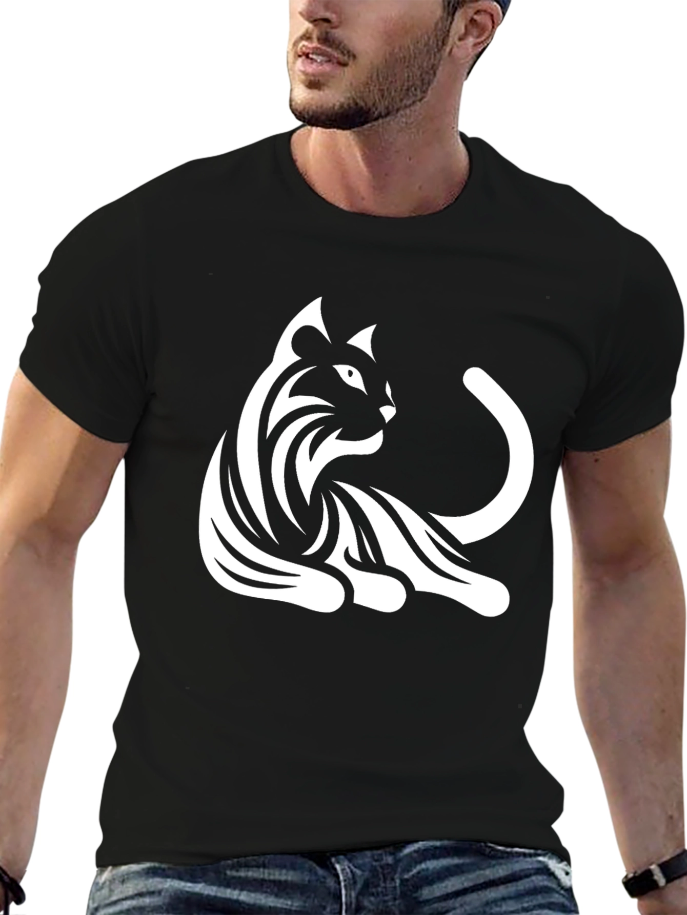 Cool Cat Graphic Tee - Black Cotton Blend