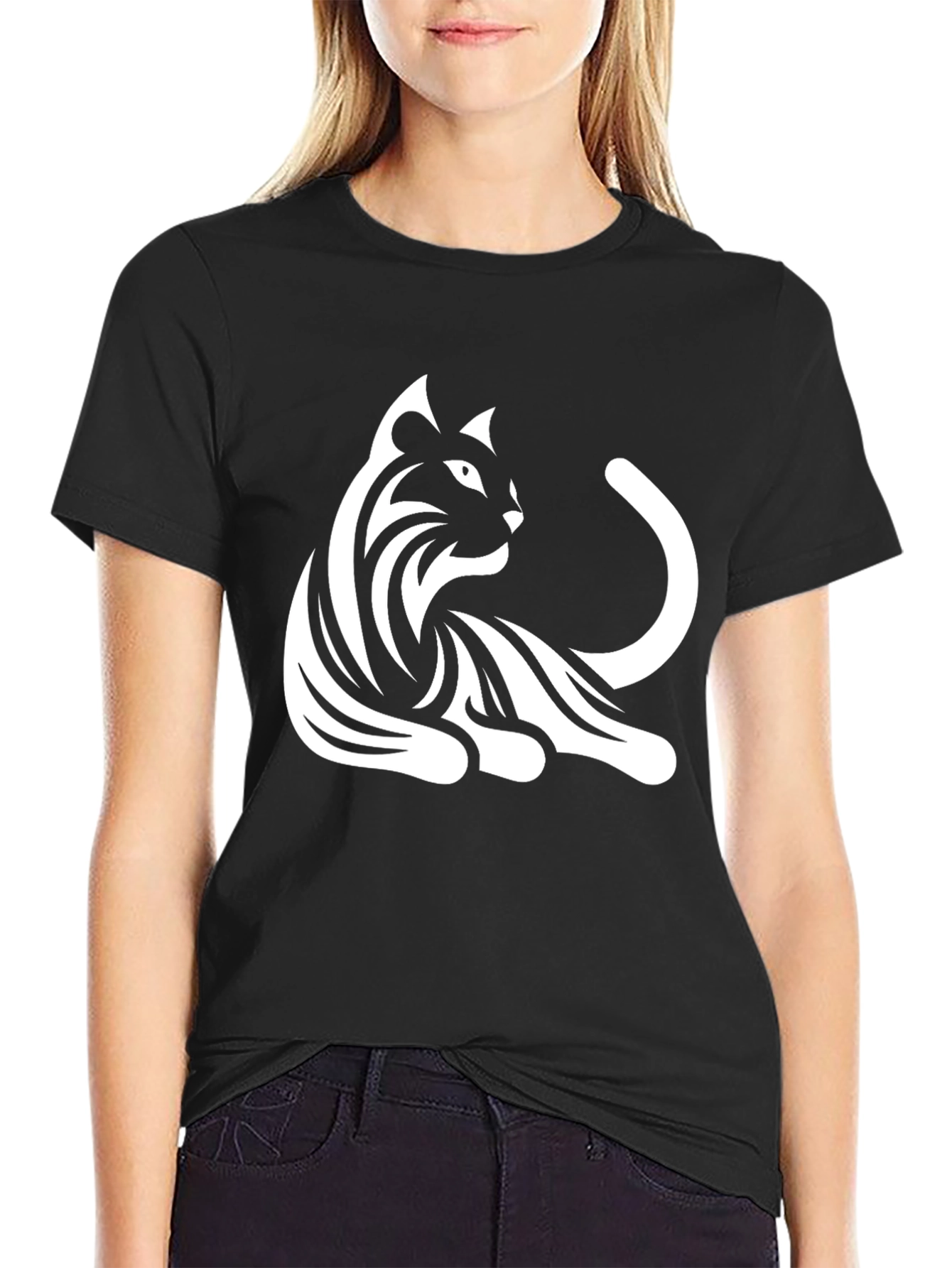 Cool Cat Graphic Tee - Black Cotton Blend